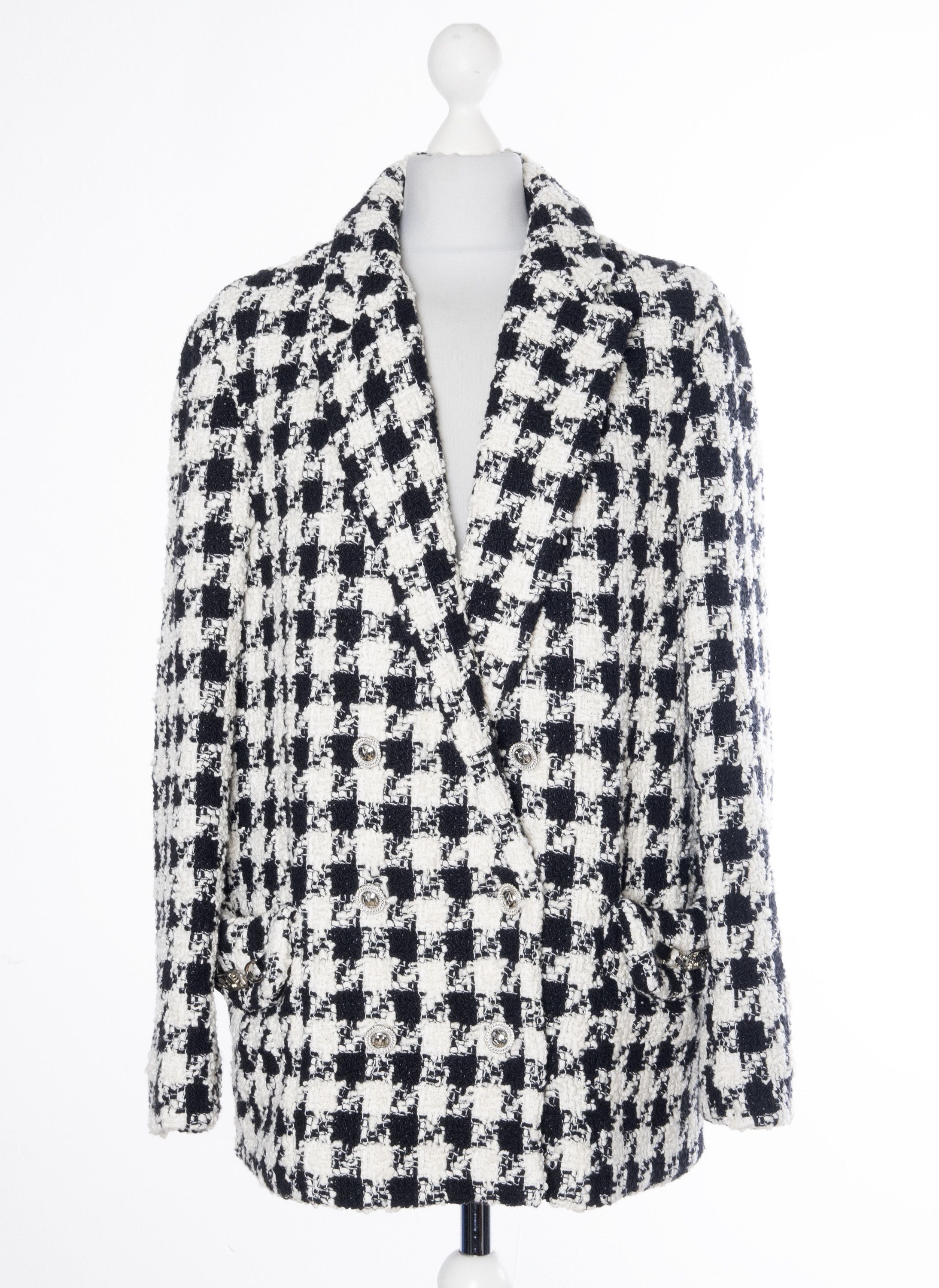 Maje Blazer Wool Size 40 Double Breasted Check Black White