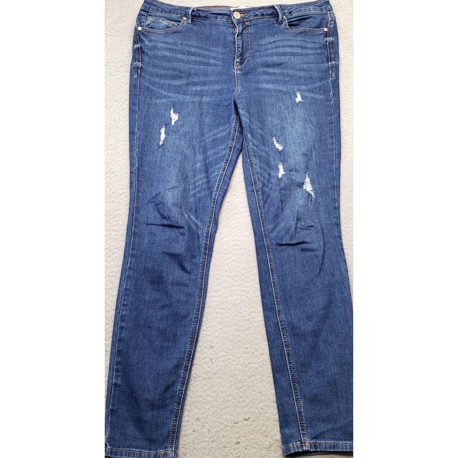Vintage ELOQUII Skinny Jeans Womens 18 Blue Denim Stretch Distressed 5-Pocket Jeans Size 40" / US 18 - 2 Thumbnail