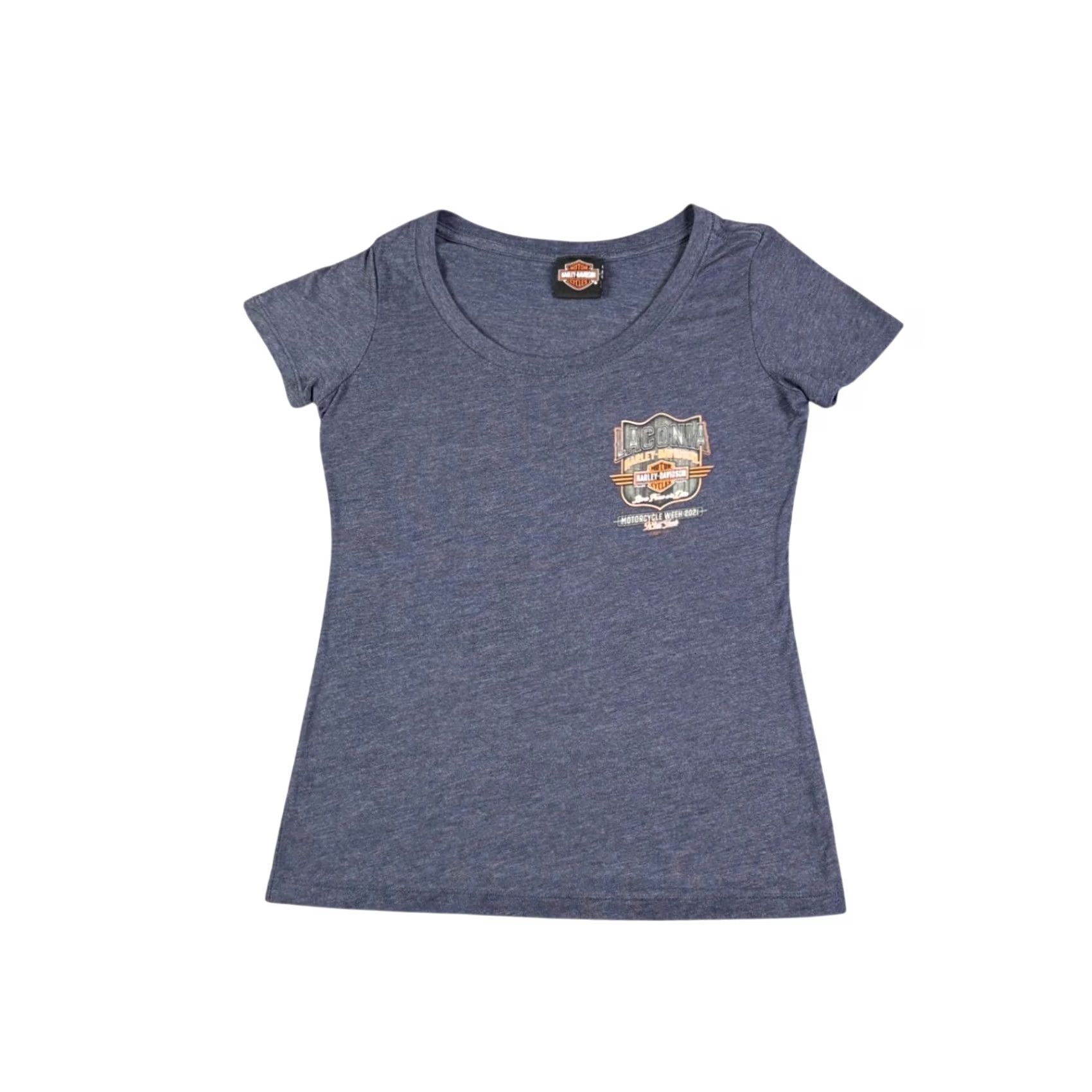 Harley Davidson Harley-Davidson Womens T-Shirt Blue Small 98th Year Laconia Motorcycle Week Shirt Slim Short Sleeve Scoop Neck Gender: Women Size S / US 4 / IT 40 - 2 Thumbnail