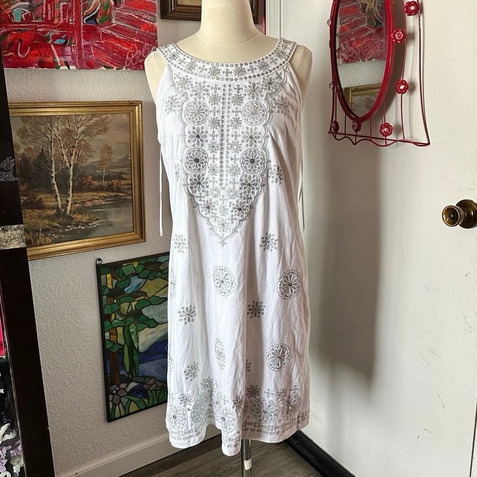 Other inc international concepts white silver embroidered dress Size L / US 10 / IT 46 - 1 Thumbnail