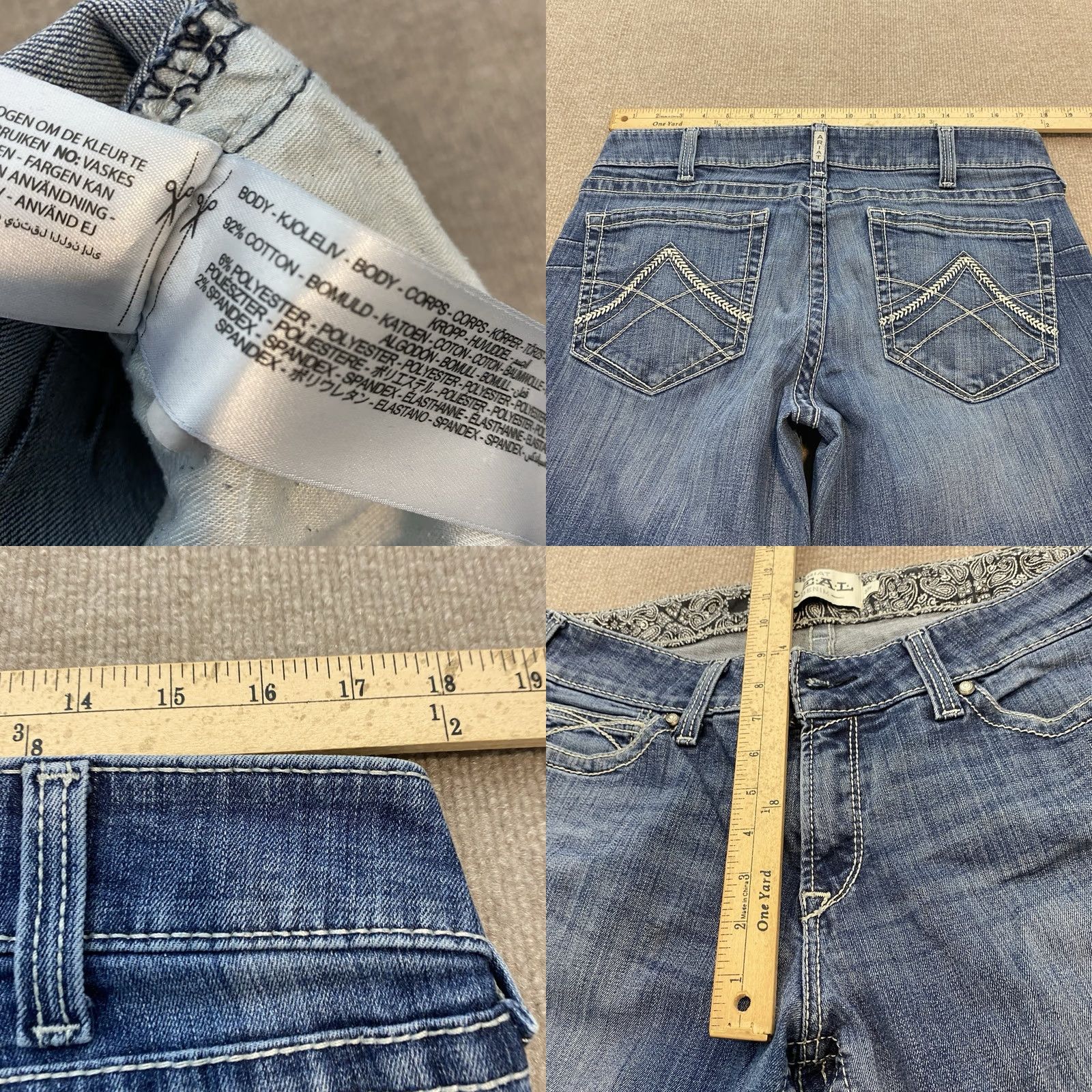 Ariat Ariat REAL Bootcut Jeans Womens 33 R Stretch Western Distressed Missing Button Size 24" / US 00 / IT 34 - 8 Thumbnail