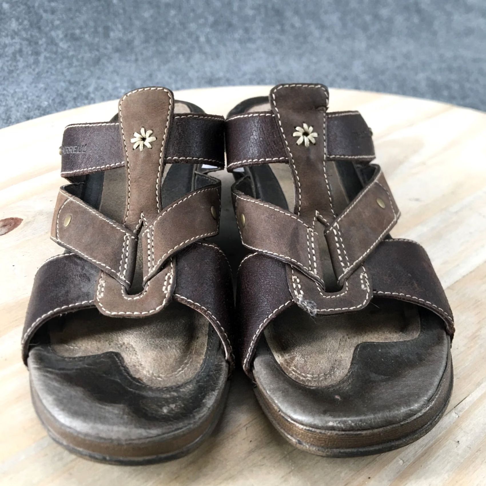 Merrell Merrell Sandals Womens 7 Luxe Slide Coffee Leather Open Toe Cone Heels Size US 7 / IT 37 - 7 Thumbnail