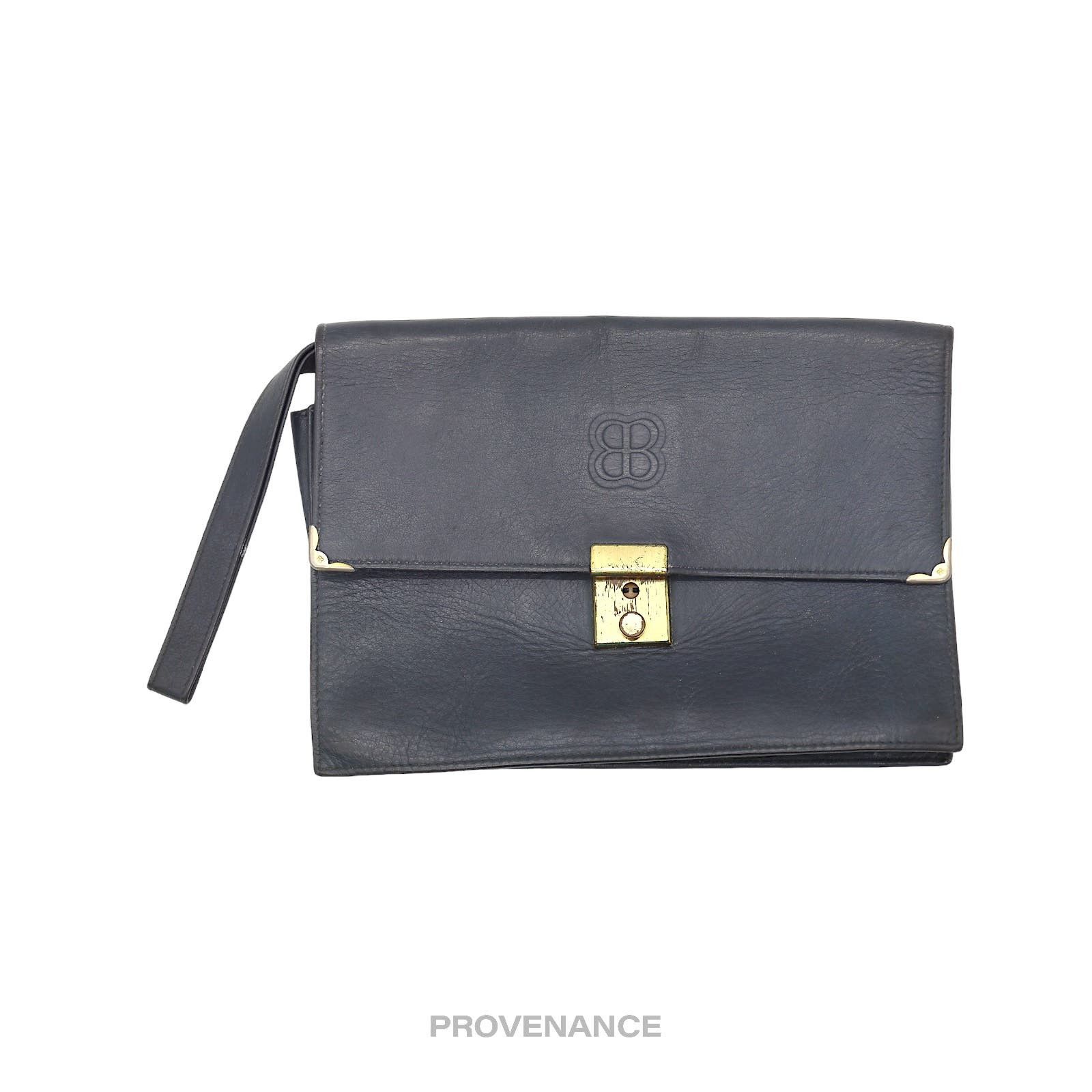 image of Balenciaga Bb Logo Clutch Bag - Navy Leather, Women's