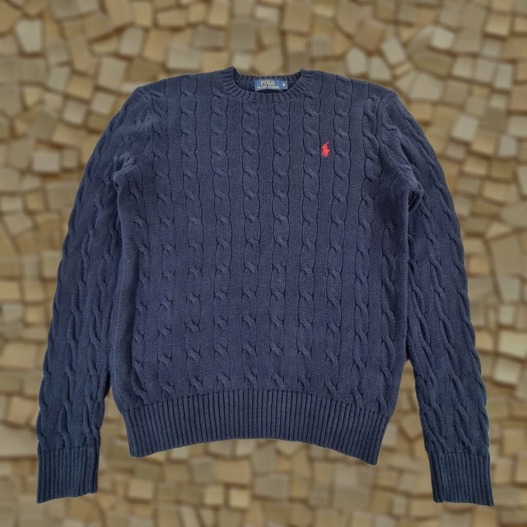 Polo Ralph Lauren Polo Ralph Lauren Jumper Mens Cable-Knit Navy Blue Medium Cotton Pullover Size US L / EU 52-54 / 3 - 1 Thumbnail