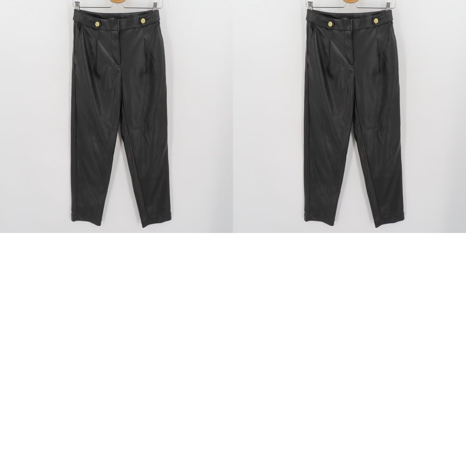 Loft LOFT Womens 00 Solid Black Faux Leather Trouser Pants Gold Buttons Pockets Size 24" / US 00 / IT 34 - 8 Thumbnail