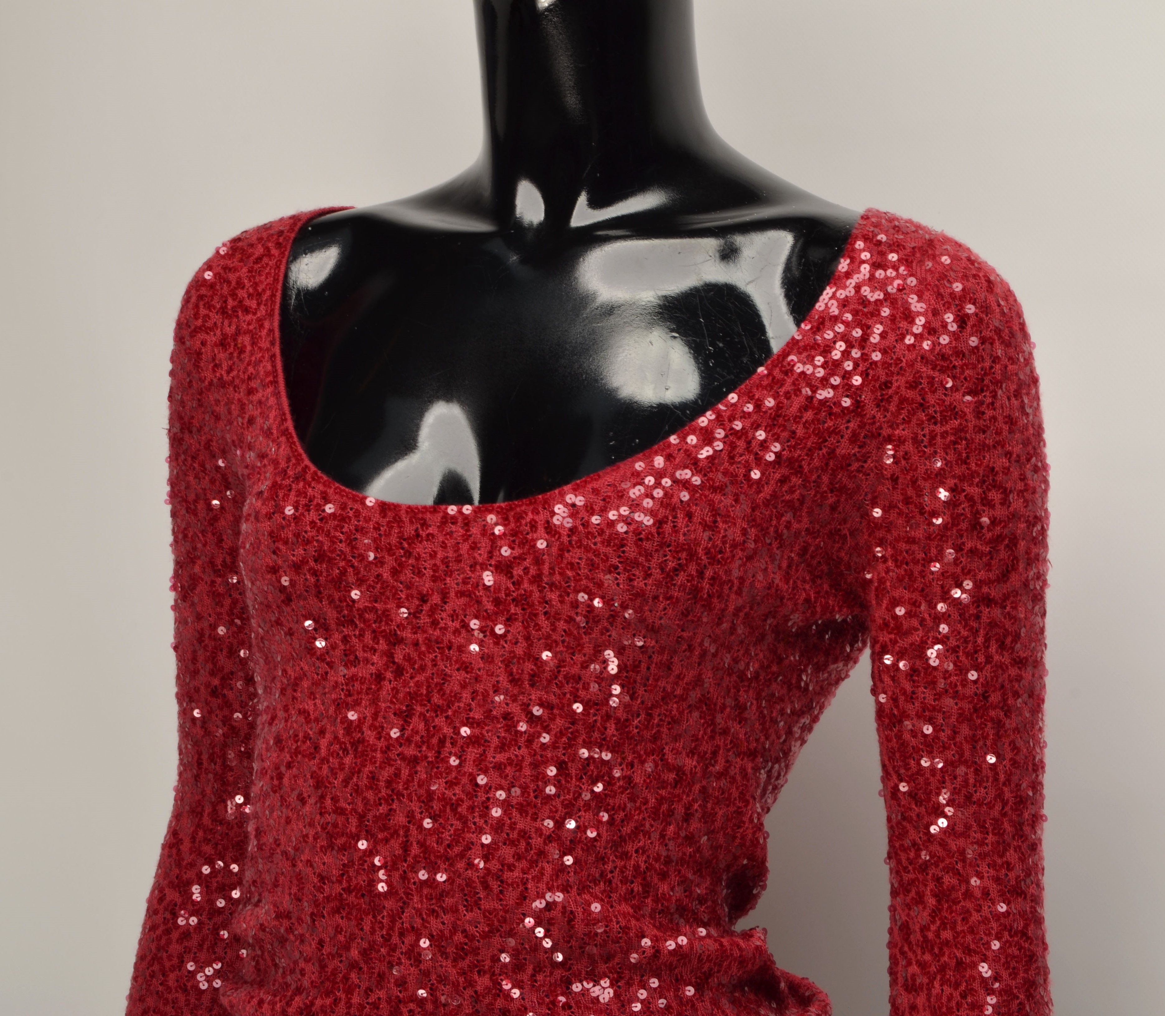 Designer × Donna Karan × Vintage Stunning Donna Karan Red Sequin Cashmere Silk Blend Knit Top Size S / US 4 / IT 40 - 2 Thumbnail