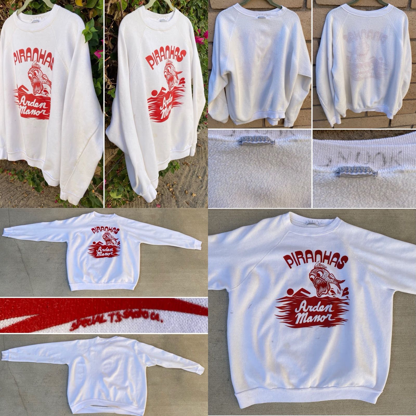 Vintage VINTAGE Piranhas Raglan Sweatshirt White XL Size US XL / EU 56 / 4 - 9 Thumbnail