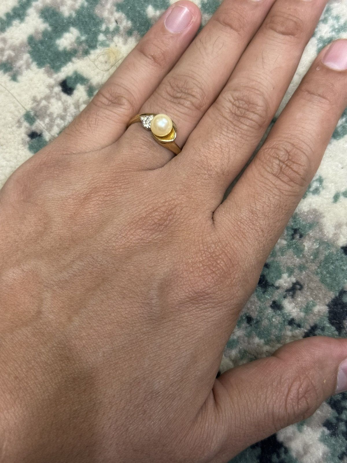 NATURAL PEARL ARTISTIC GOLD PLATED 18KG.E RING