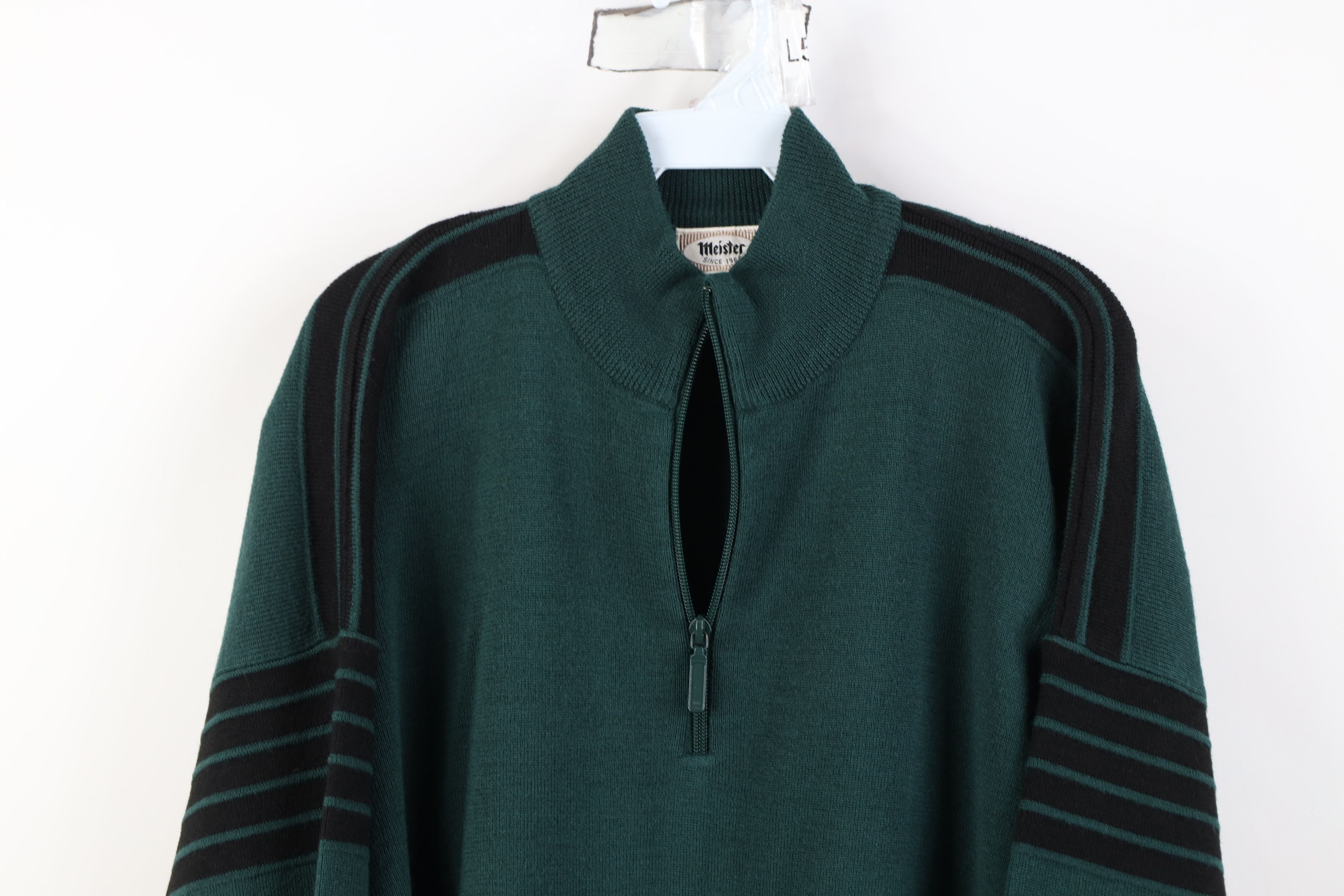 Vintage Vintage 90s Streetwear Striped 1/4 Half Zip Sweater Green Size US XL / EU 56 / 4 - 2 Thumbnail