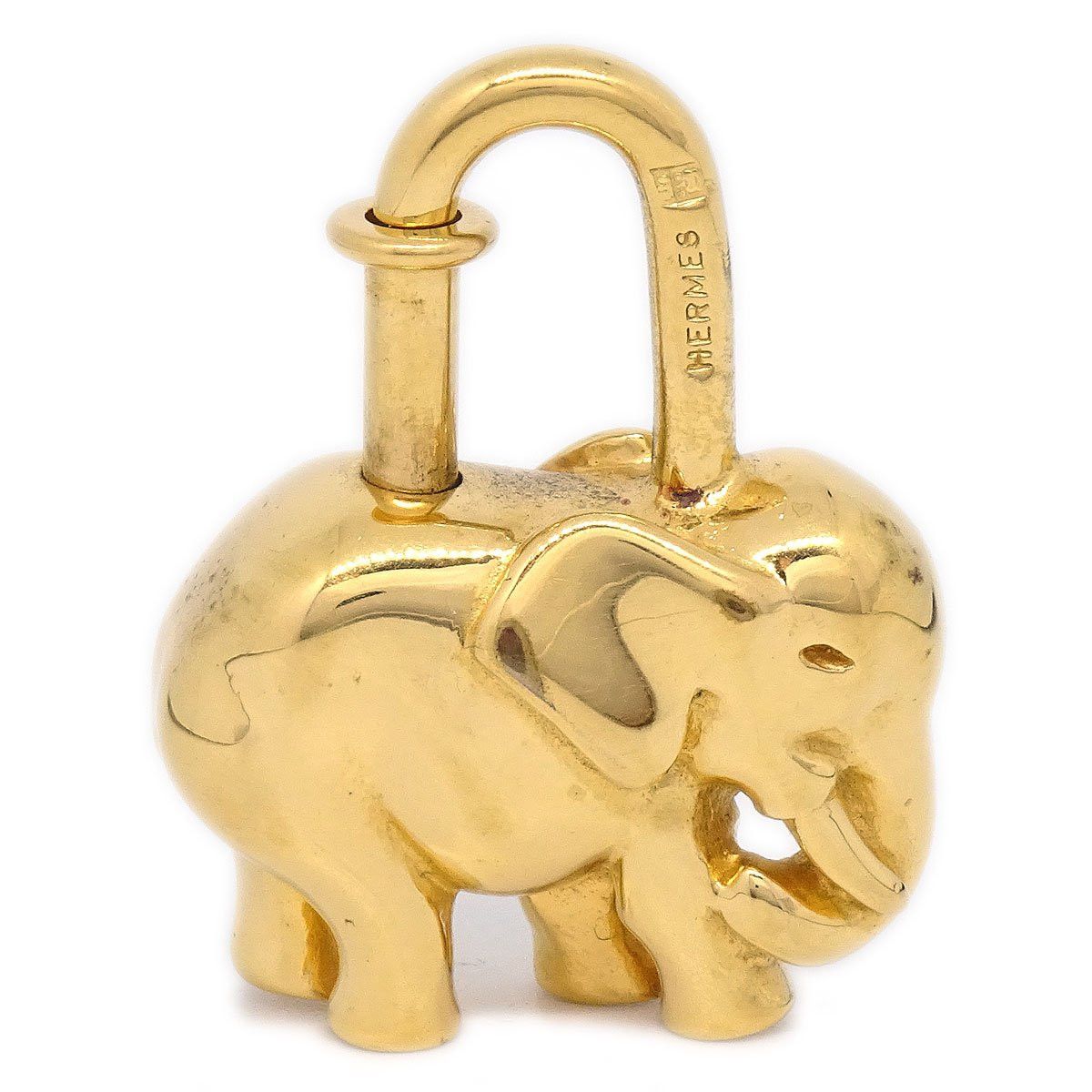 image of Hermes 1988 Limited Elephant Cadena Lock Bag Charm Gold Small Good 71201 in Black, Women's