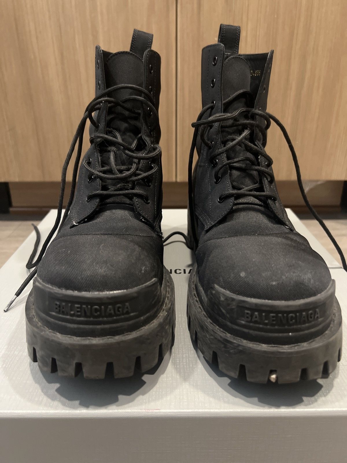 Balenciaga Nylon Canvas Strike Boots in Black