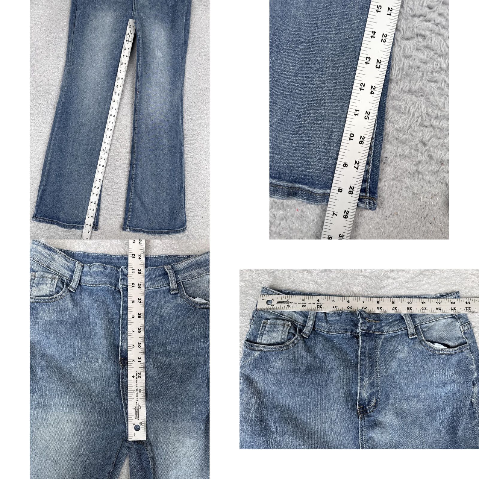 Denime Flare Jeans Womens Large Blue Med Wash Mid Rise Stretch Regular Fit 26x29 Denim Size 36" / US 14 / IT 50 - 8 Thumbnail