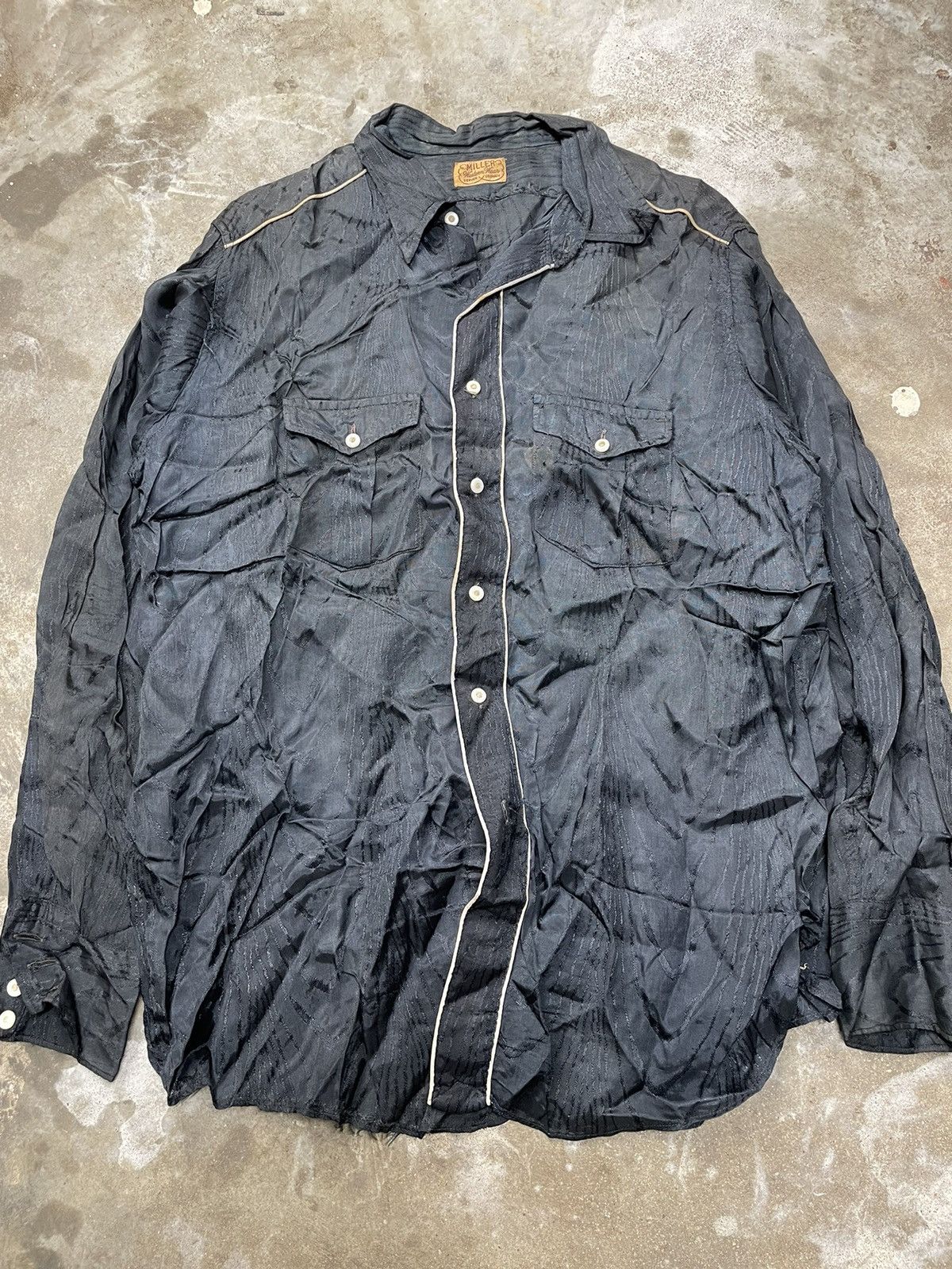 image of Vintage x Wrangler 40’S Miller Western Silk Satin Shirt in Black, Men's (Size XL)