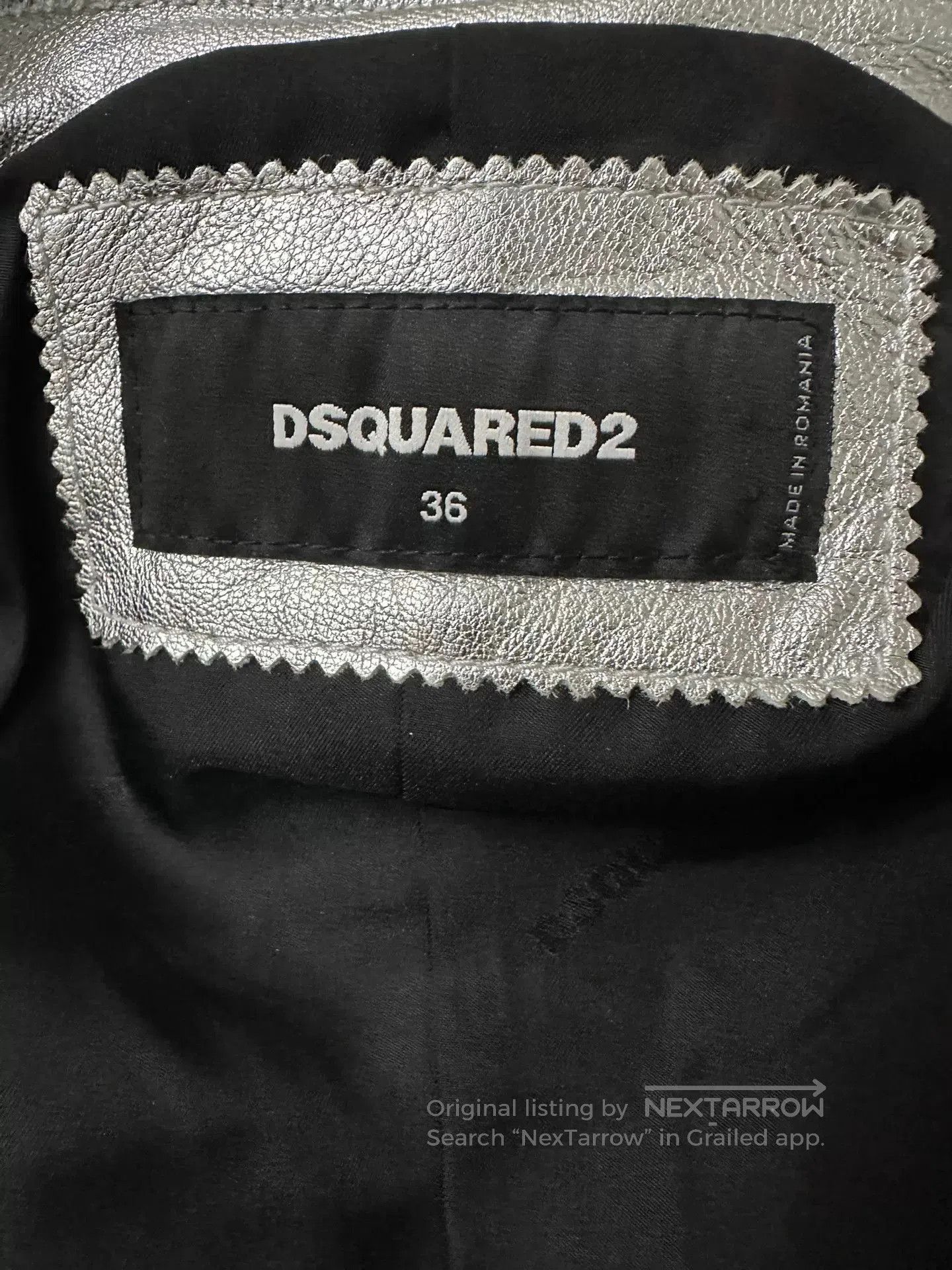 Dsquared2 DSQUARED2 Women's Silver Leather Jacket. Size XS / US 0-2 / IT 36-38 - 3 Thumbnail