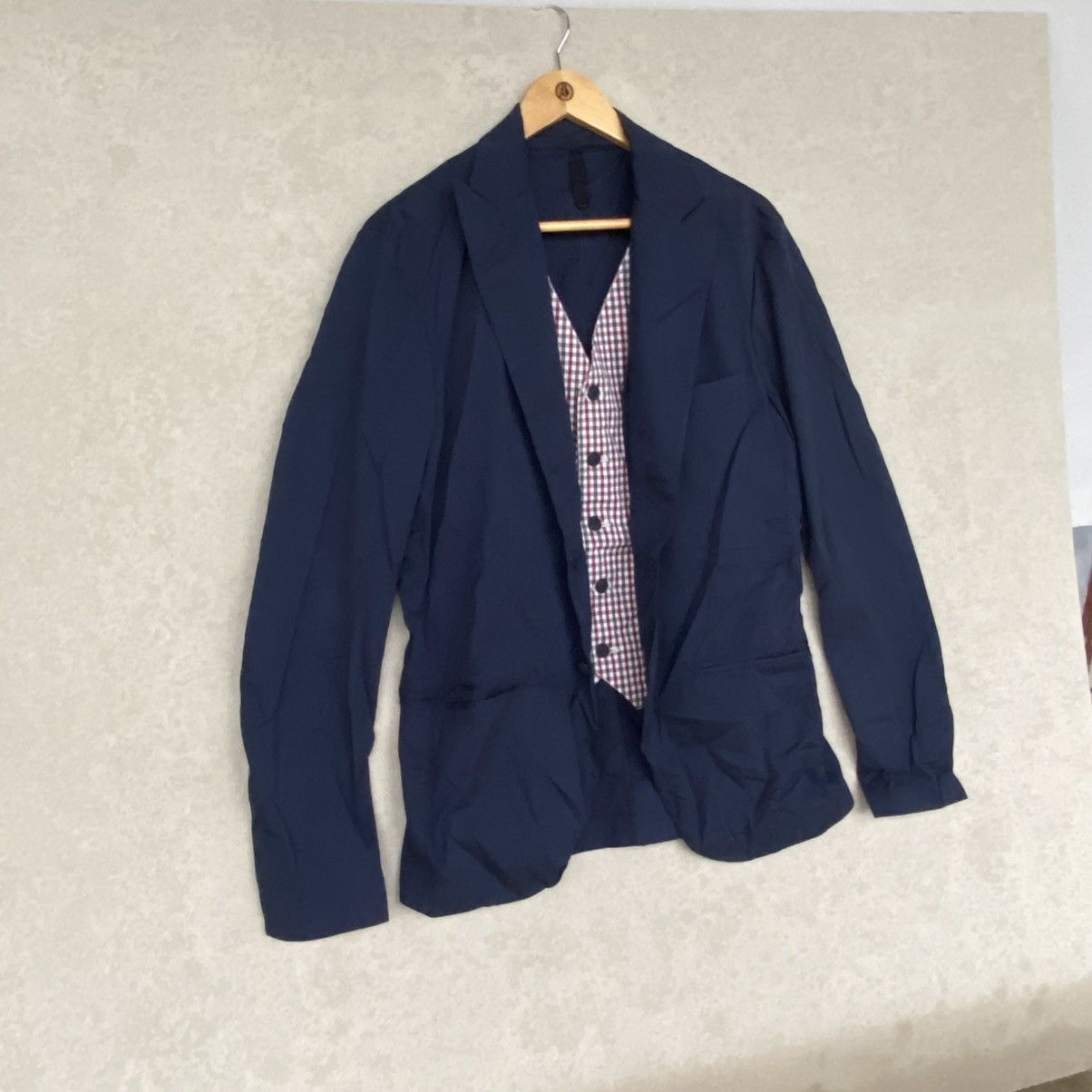 Other Vintage Navy Blue Blazer With Pink Checkered Lining Size L Size L / US 10 / IT 46 - 3 Thumbnail