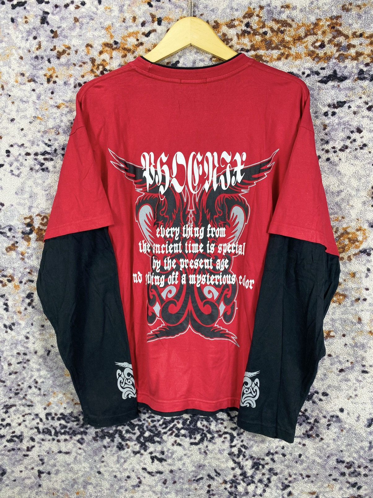 Japanese Brand Double Layers Crazy Poem Tribal Mind game’s Y2k Long Sleeve Size US L / EU 52-54 / 3 - 1 Thumbnail