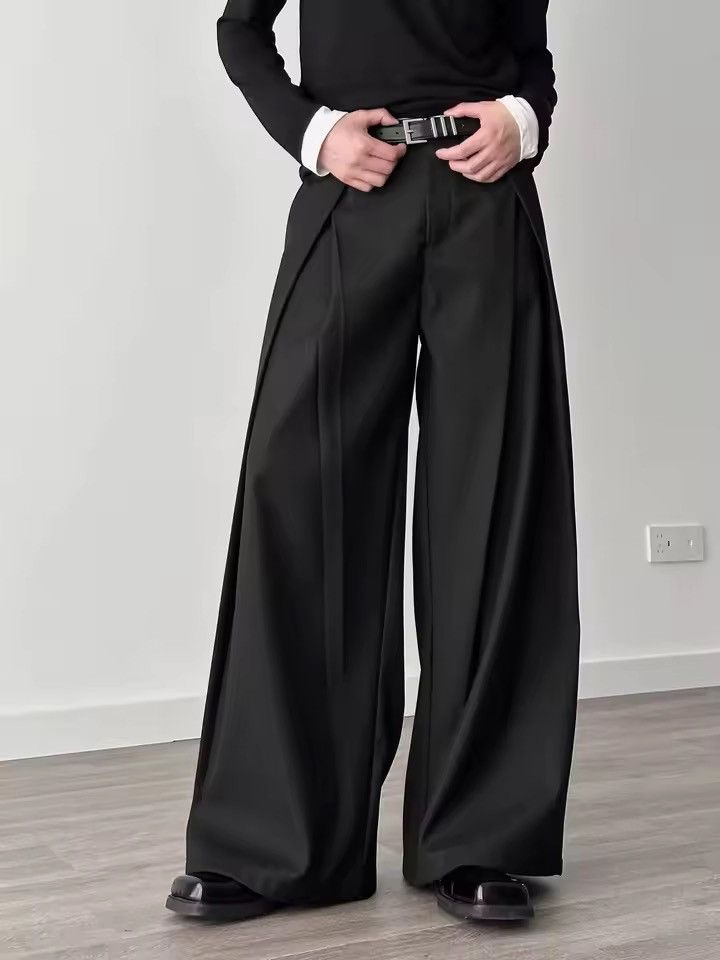 Vintage Black Wide Leg Dress Pants, Pleated Formal Trousers Size US 29 - 5 Thumbnail