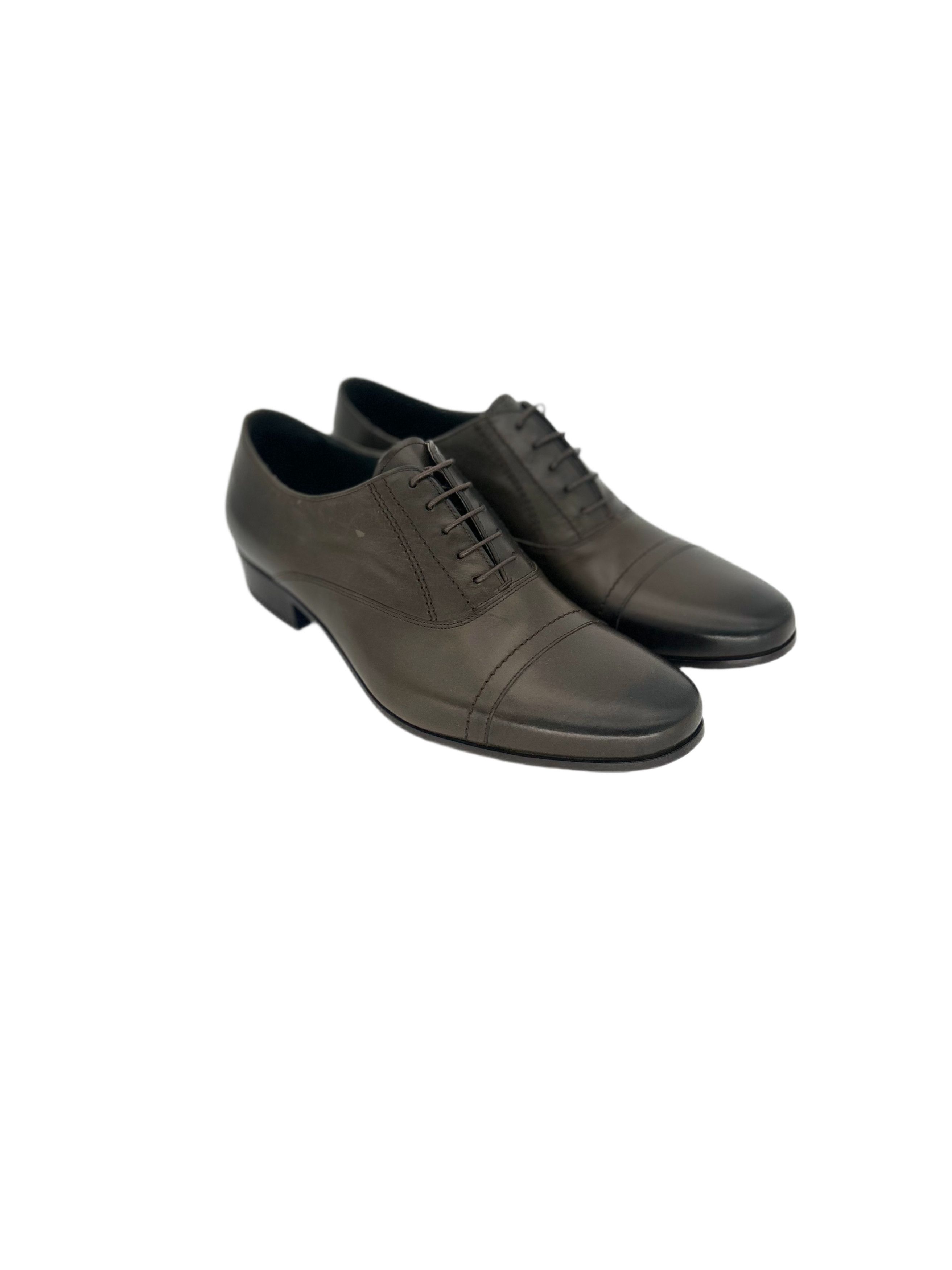Lanvin Lanvin Khaki Burnished Leather Oxford Shoes Size US 7 / EU 40 - 1 Thumbnail