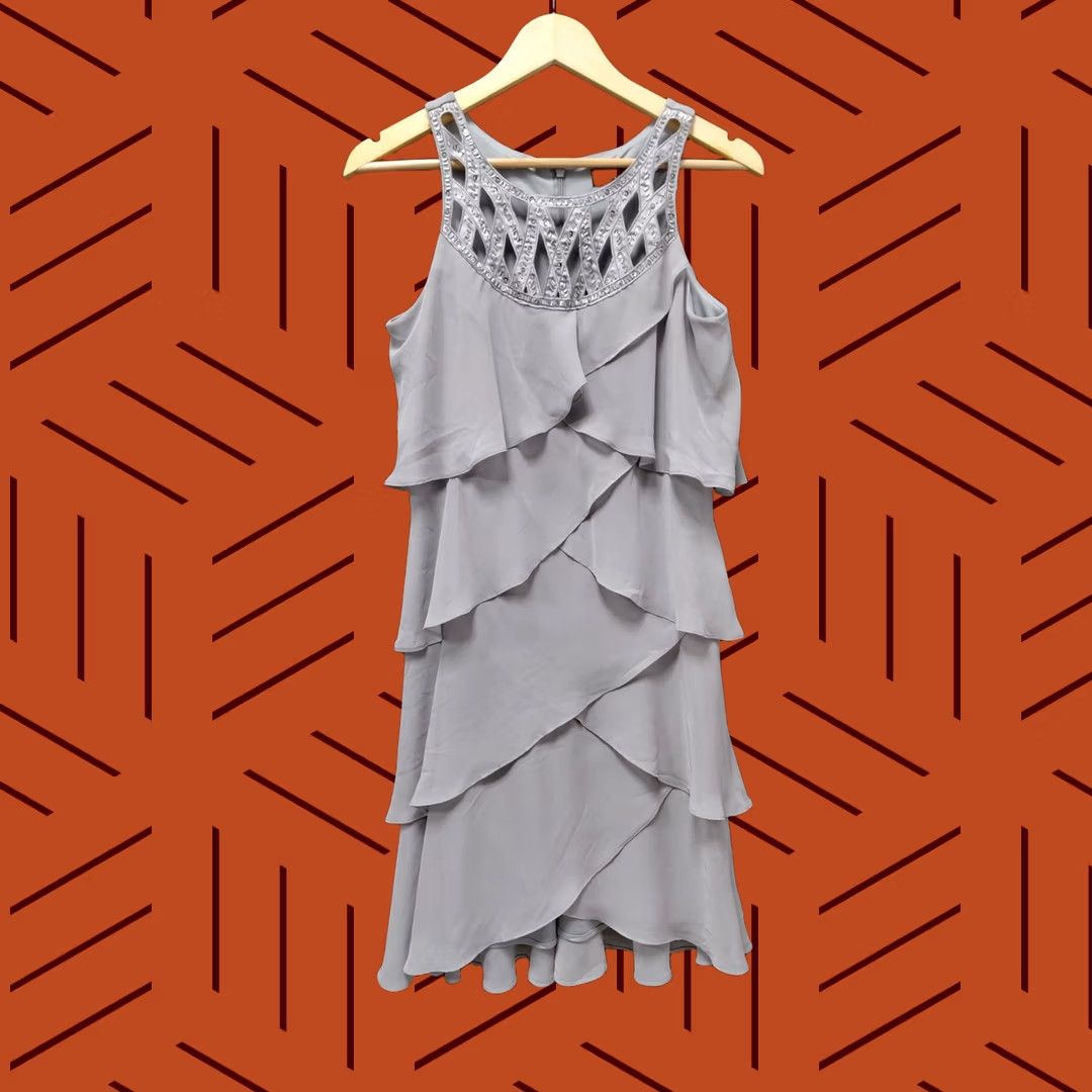 Vintage S.L. Fashions Gray Layered Sleeveless Knee Length Dress Women Size 8 Size M / US 6-8 / IT 42-44 - 1 Thumbnail