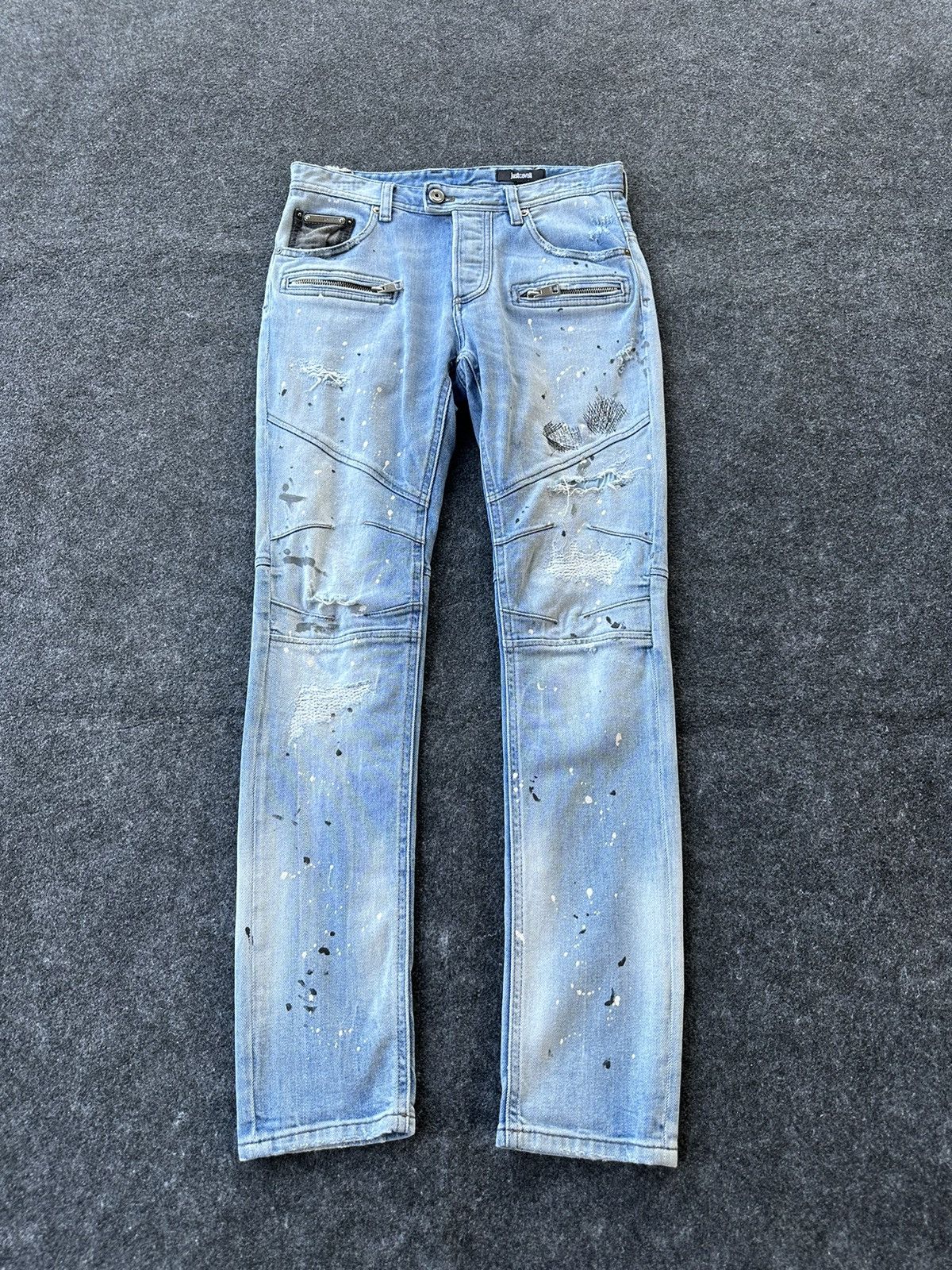 Just Cavalli Thrashed Paint Splatter Distressed Skinny D288