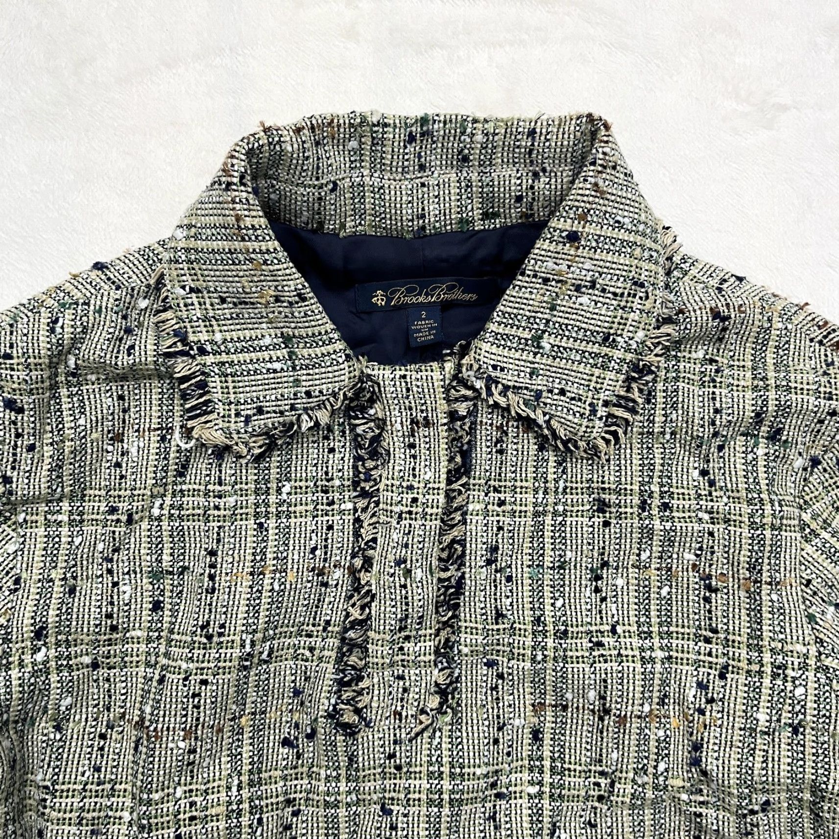 Brooks Brothers Brooks Brothers Jacket Top Blazer Womens 2 Green Tweed Boucle Fringe Lined Plaid Size XS / US 0-2 / IT 36-38 - 2 Thumbnail