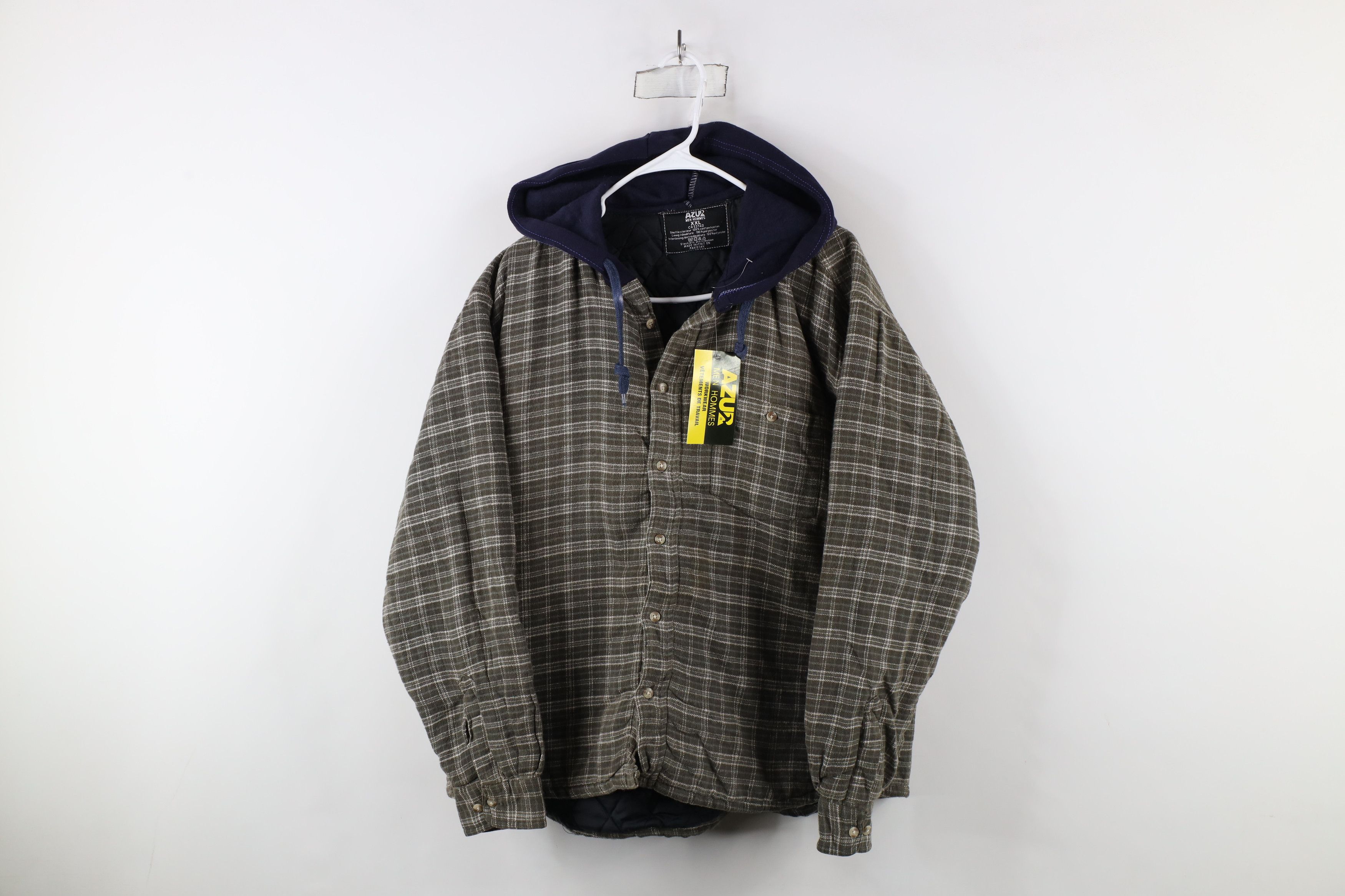 Vintage Deadstock Vintage 90s Streetwear Hooded Flannel Shirt Jacket Size US XXL / EU 58 / 5 - 1 Thumbnail