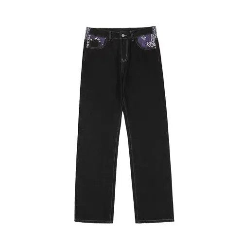 VIBE Black High Street Hip Hop Printed Wide Leg Jeans Size US 32 / EU 48 - 5 Thumbnail