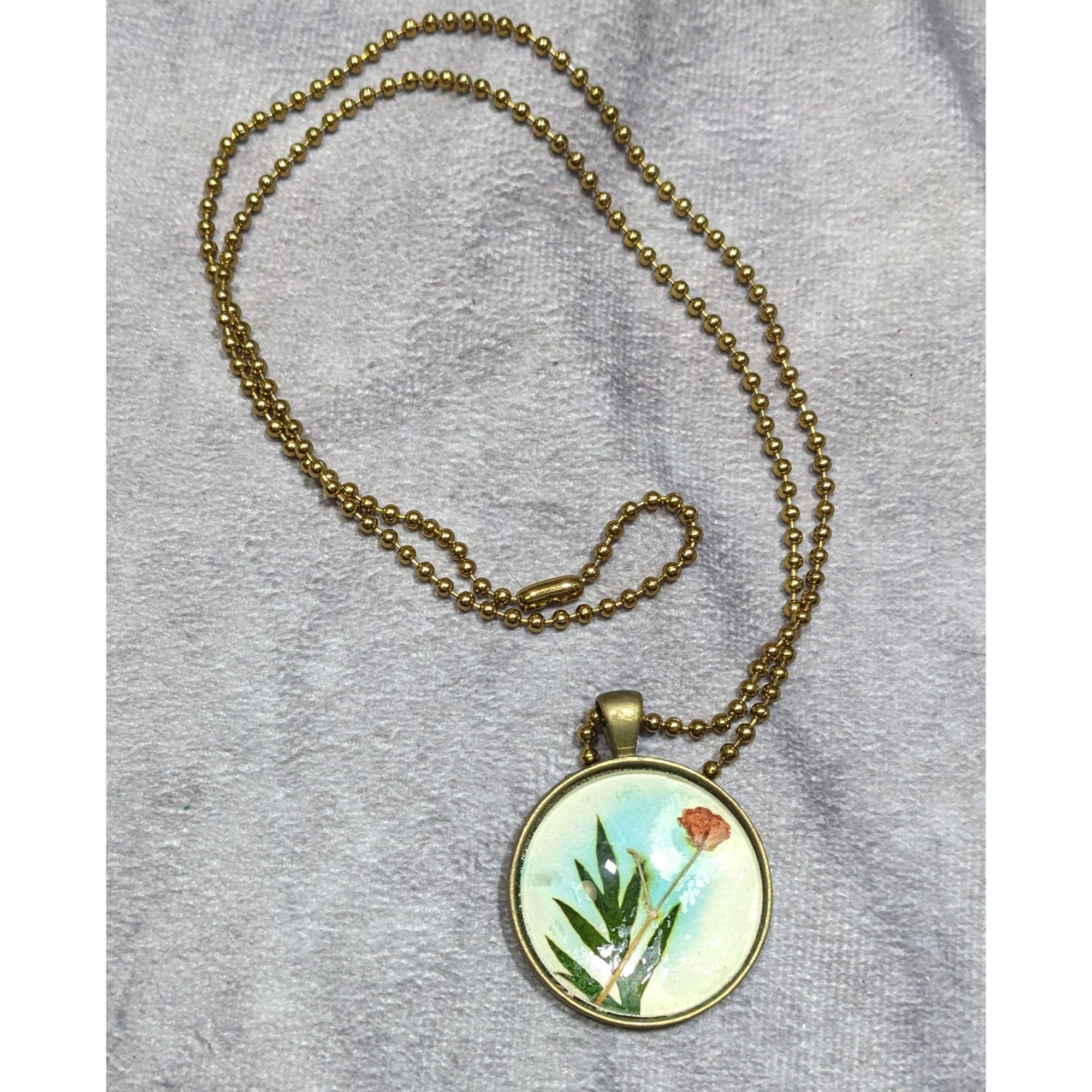 Other Painted Flower Pendant Necklace With Glass Dome & Gold-Tone Size ONE SIZE - 4 Thumbnail