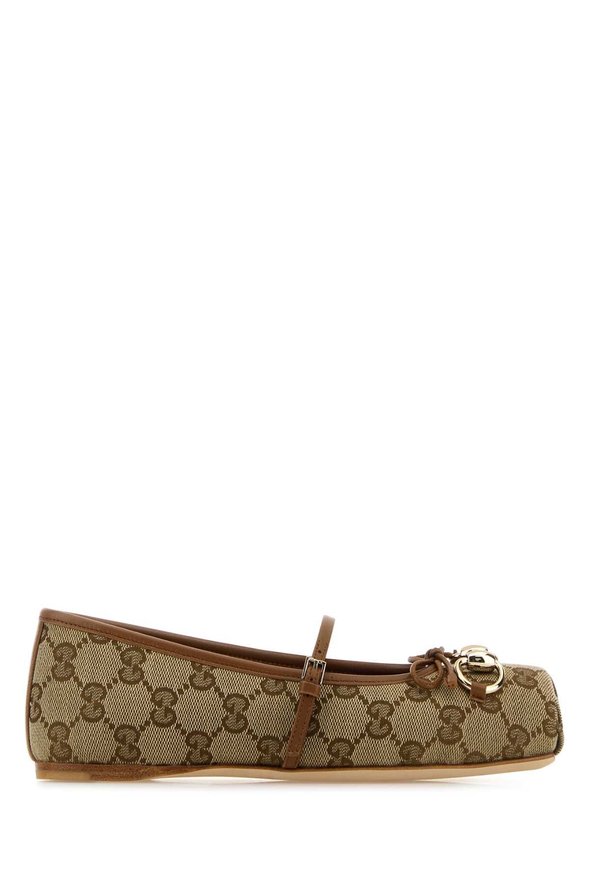 バレエシューズ GUCCI ORIGINAL GG FABRIC BALLERINAS Children's Double G ballet flat in beige and ebony GG canvas