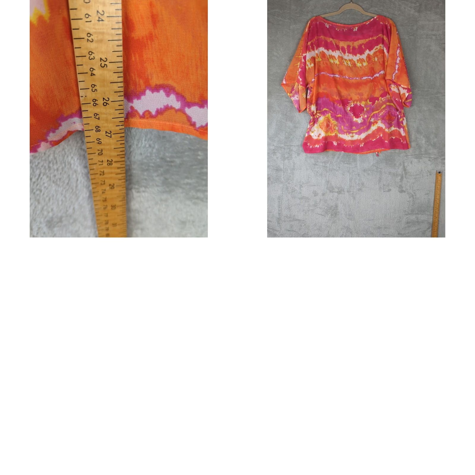 Chaps VINTAGE CHAPS Womens Blouse Shirt Tie-Dye Drawstring Waist Semi Sheer Orange Pink XL Size XL / US 12-14 / IT 48-50 - 8 Thumbnail