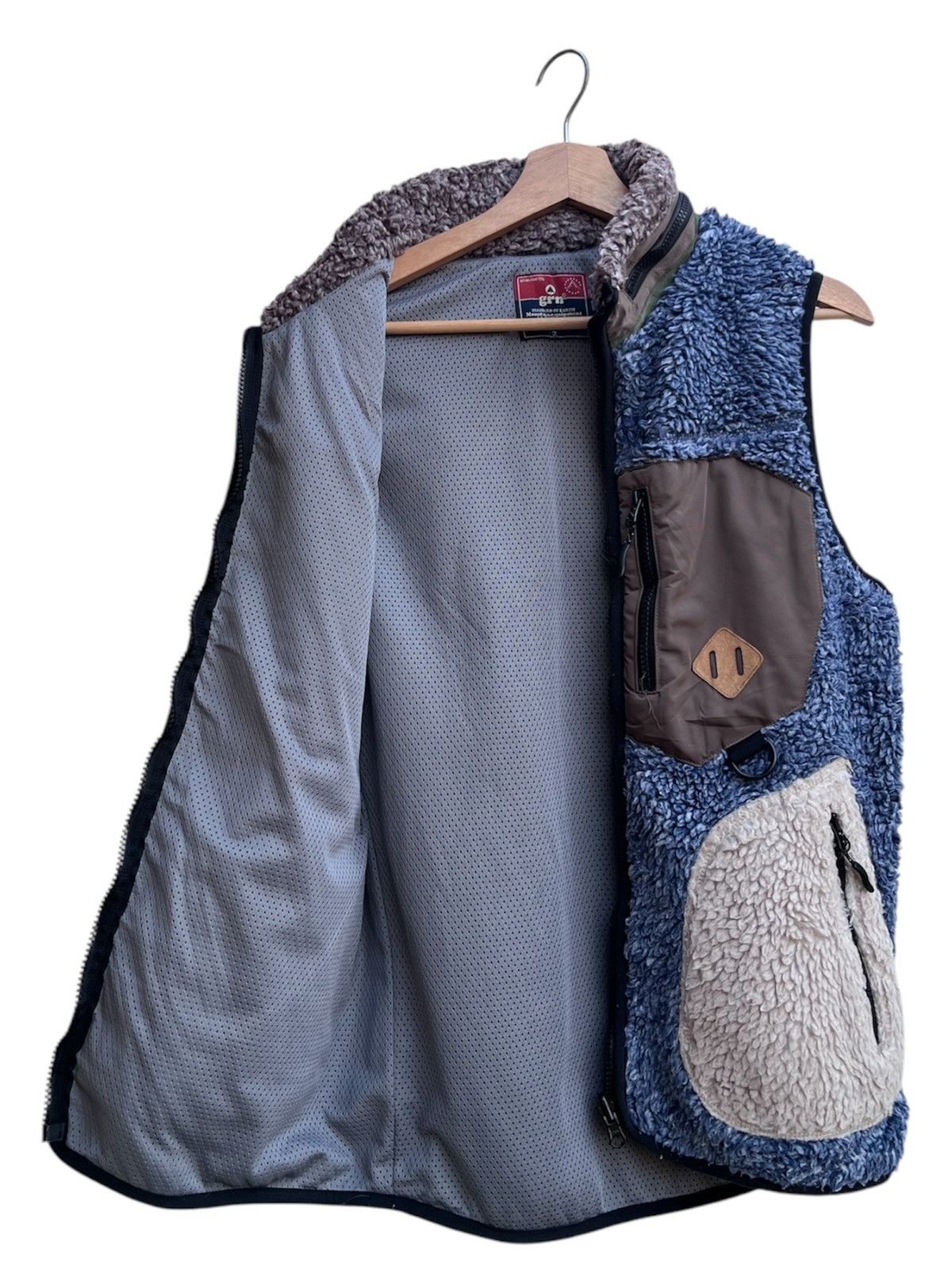GRN Grn Tokyo Patchwork Design Deep Pile Fleece Vest Size US M / EU 48-50 / 2 - 2 Thumbnail