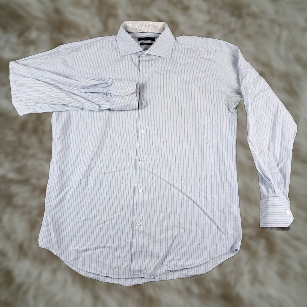 BUGATCHI Bugatchi Uomo Dress Shirt Mens 15.5 Blue Striped Long Sleeve Button-Up Casual Formal Size 40R - 1 Thumbnail