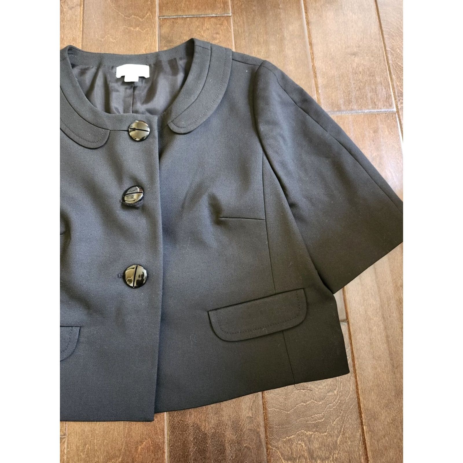 Loft LOFT Women Jacket Black Button Short Sleeve Lined 12 Regular Size 12 Formal Business Party/Cocktail Travel Size 34" / US 12 / IT 48 - 4 Thumbnail