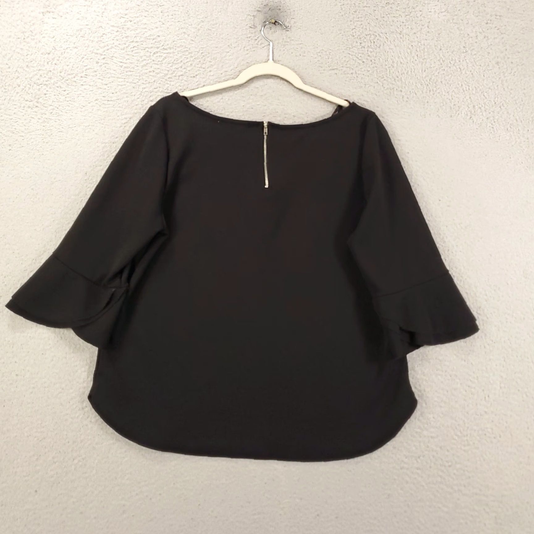 Vintage Green Envelope Blouse Women XL Black Boat Neck Zip Back Textured Pullover Size XL / US 12-14 / IT 48-50 - 7 Thumbnail
