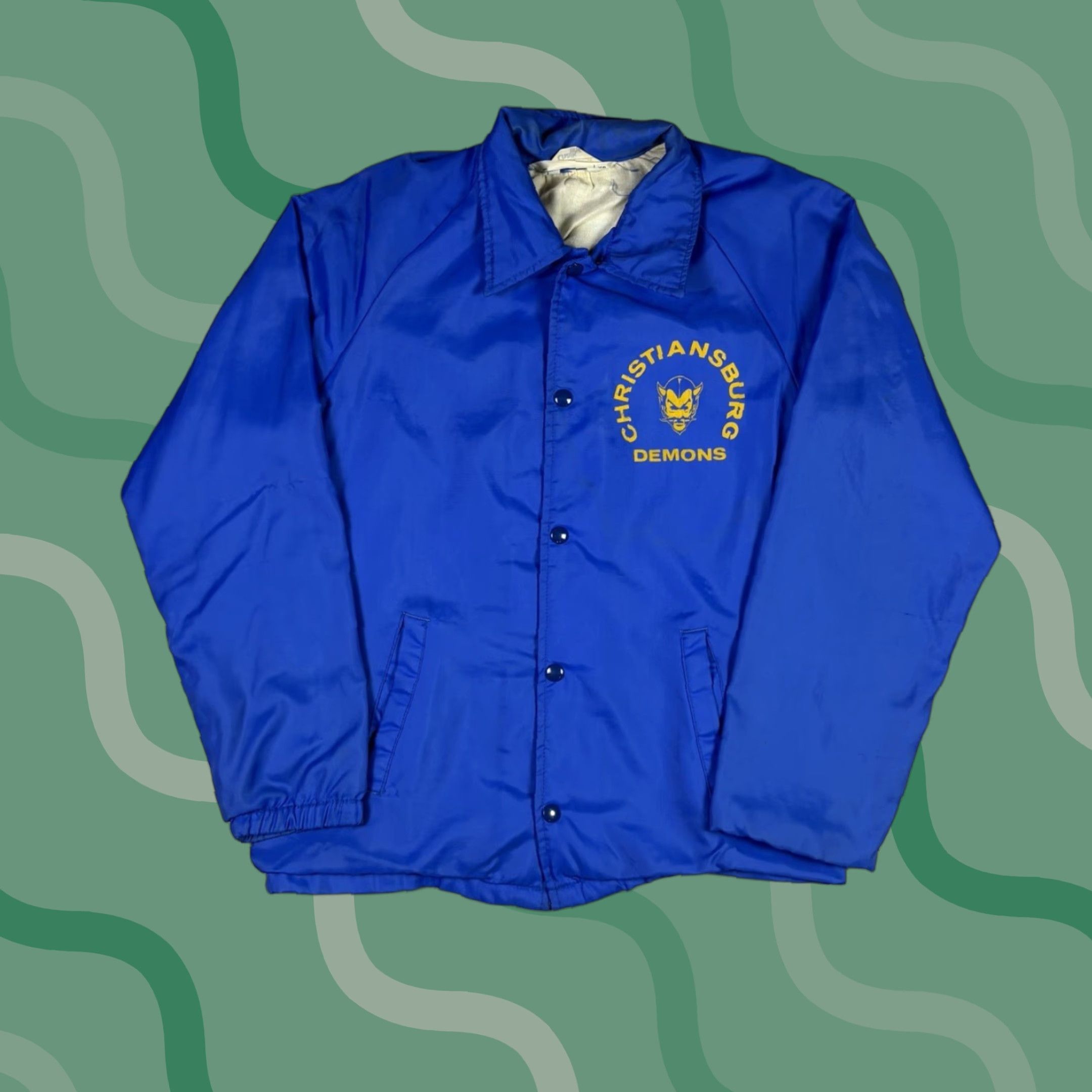 Vintage VINTAGE Christiansburg Demons Varsity Satin Jacket Windbreaker Shirt Mens M Blue 80s Size US M / EU 48-50 / 2 - 1 Thumbnail