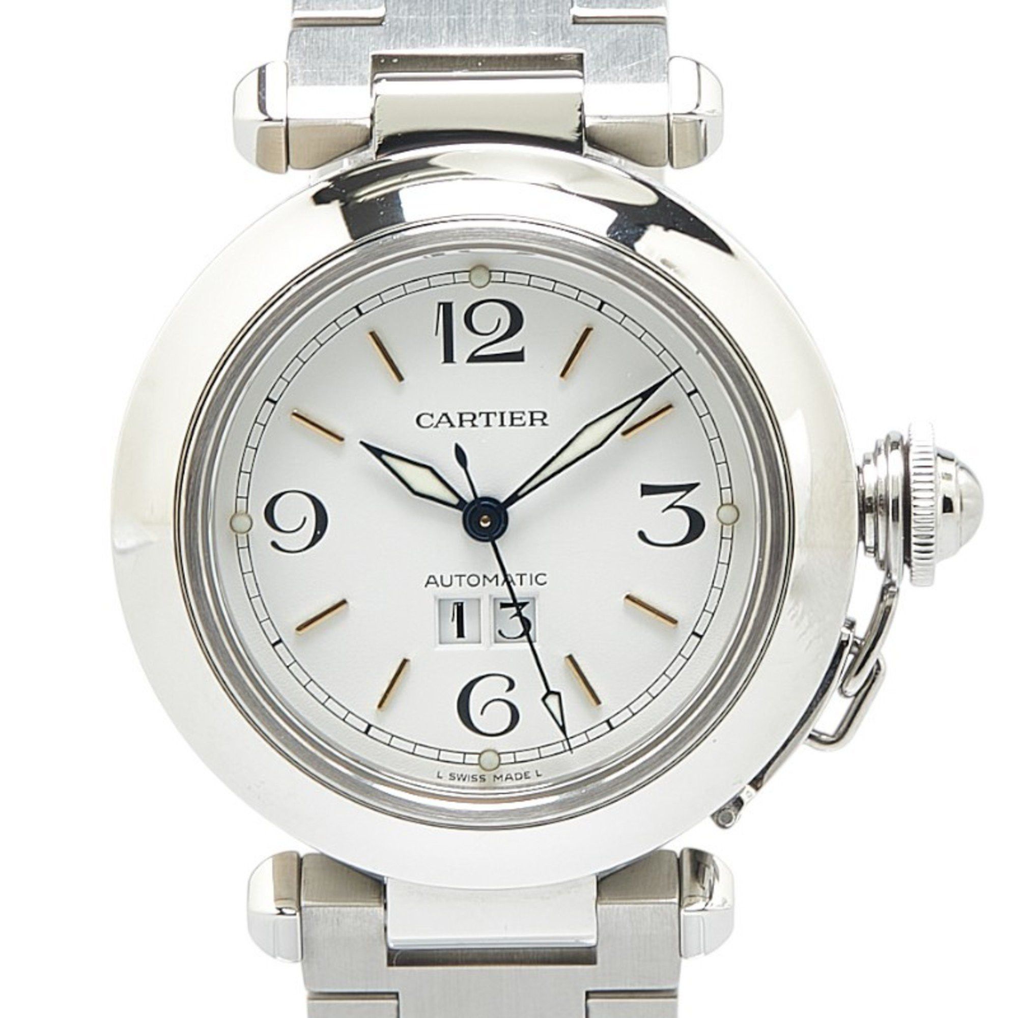 Cartier Pasha C Big Date Watch W31044M7 Automatic White Dial Stainless Steel Women's Cartier