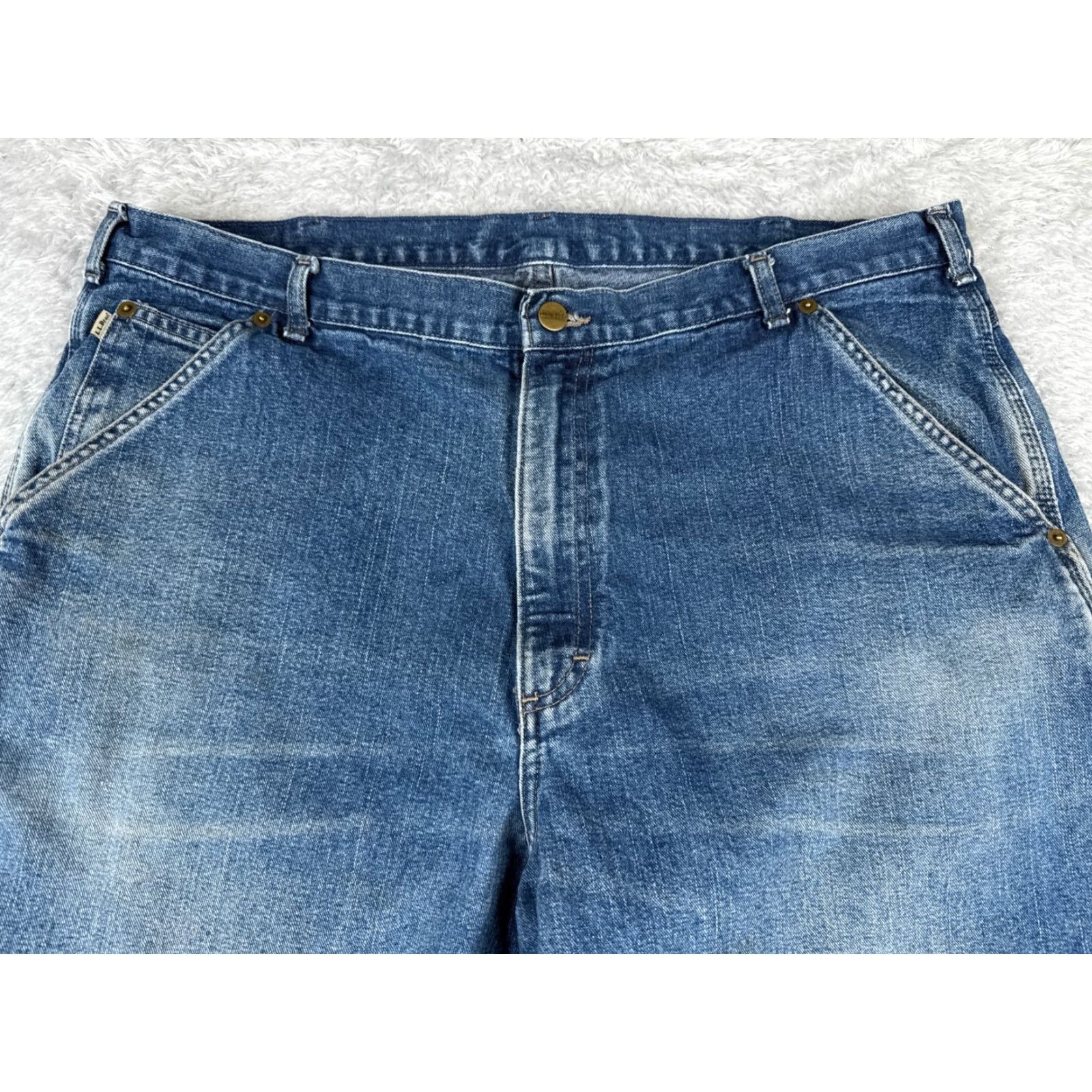 Vintage VINTAGE LL Bean Jeans Mens 40 Blue Denim 100% Cotton Distressed Carpenter 38x27 Size US 32 / EU 48 - 4 Thumbnail
