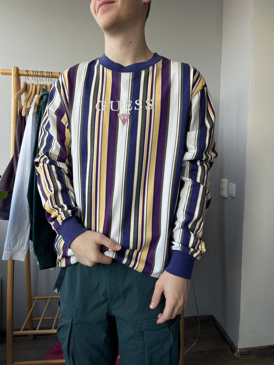 Guess × Vintage Guess rare striped big logo long sleeve Size US L / EU 52-54 / 3 - 1 Thumbnail