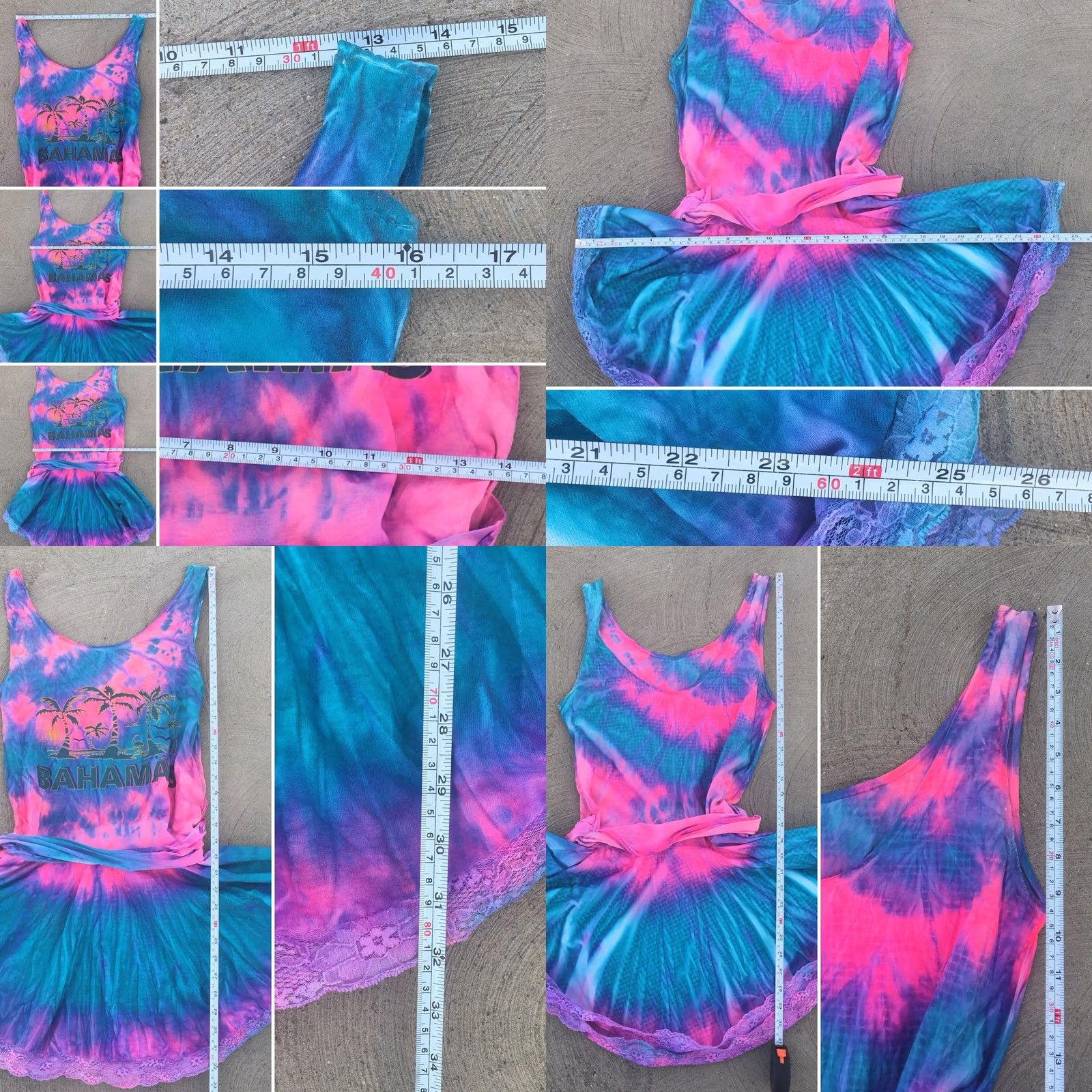 Vintage VINTAGE Bahamas Graphic Tank Dress 90s Neon Tie Dye One Size Star On The Beach Dress Size ONE SIZE - 8 Thumbnail