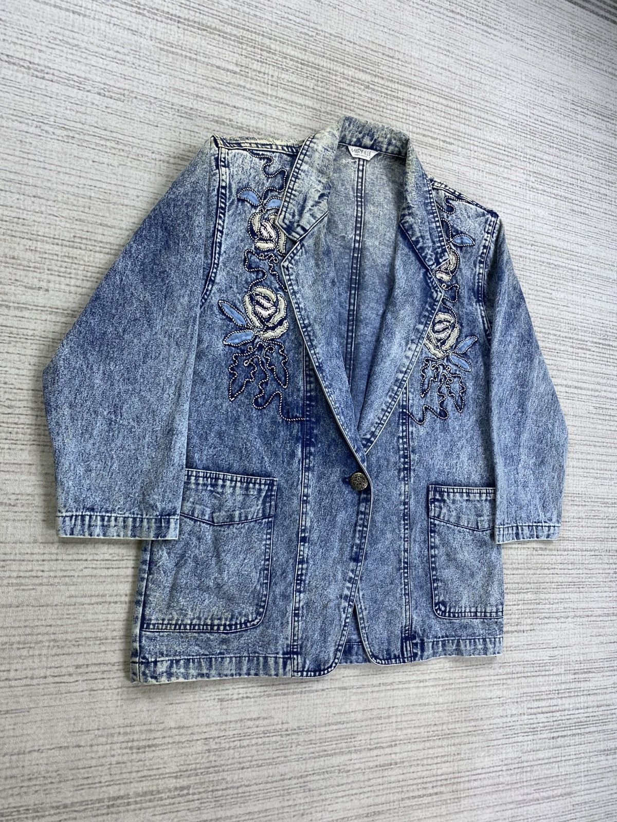 If Six Was Nine × Japanese Brand × Vintage Vintage Mireille Acid Wash Embroidery Blazer Jacket Size L / US 10 / IT 46 - 3 Thumbnail