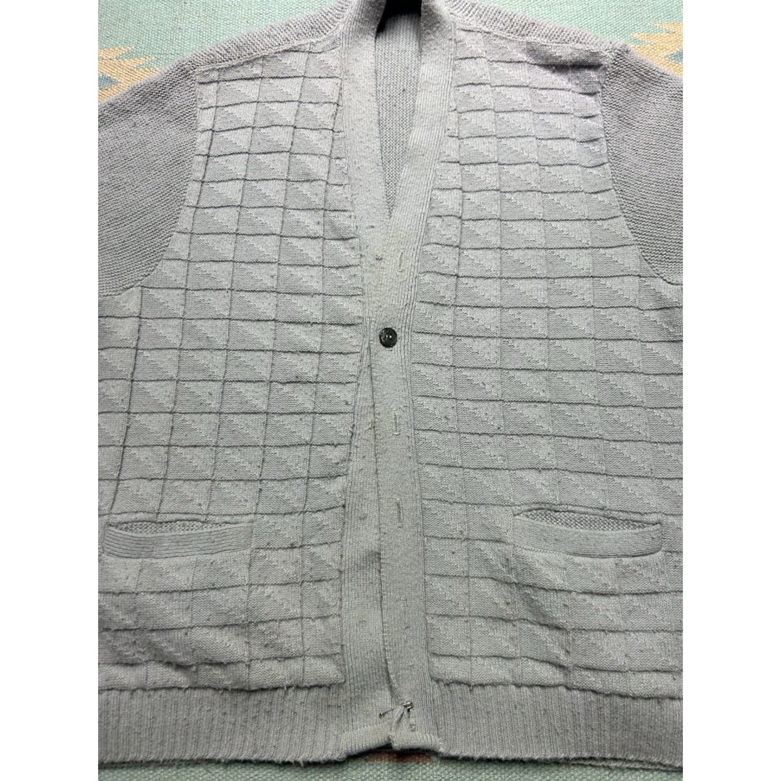Vintage VINTAGE 70s Knit Cardigan Sweater Wool Blend Windowpane Gray AS IS Men’s Large Cardigan Wool Knit Gray Windowpane 70s Mens Large AS IS Size US L / EU 52-54 / 3 - 3 Thumbnail