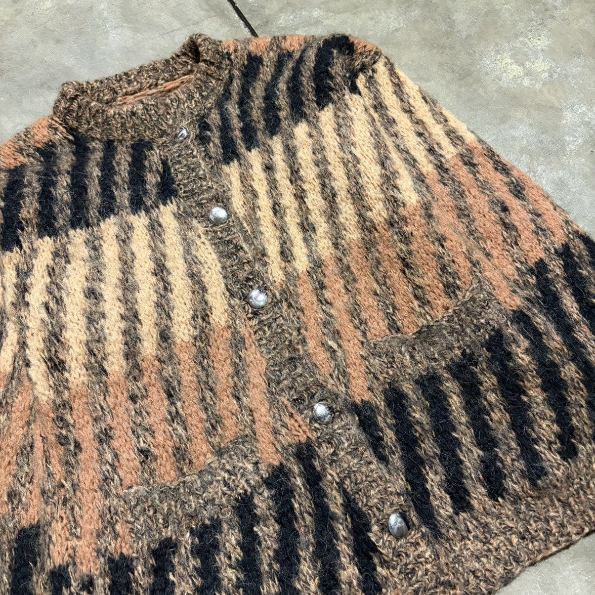 Vintage Vintage 70s Mohair Cardigan Sweater Striped Patterned Size US XS / EU 42 / 0 - 3 Thumbnail
