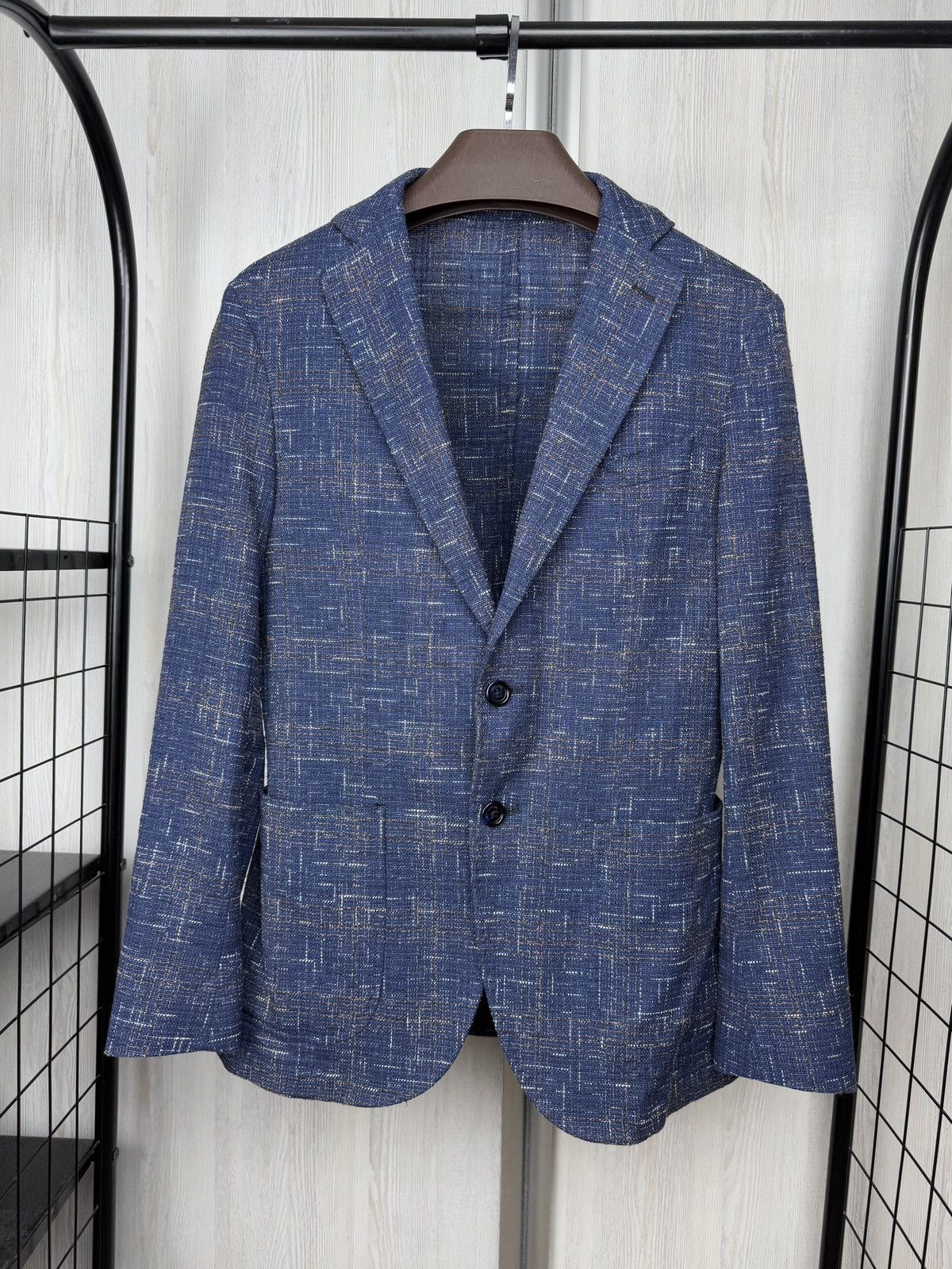 Paoloni Paoloni Blue check cotton blend houndstooth unlined blazer Size 36R - 2 Thumbnail