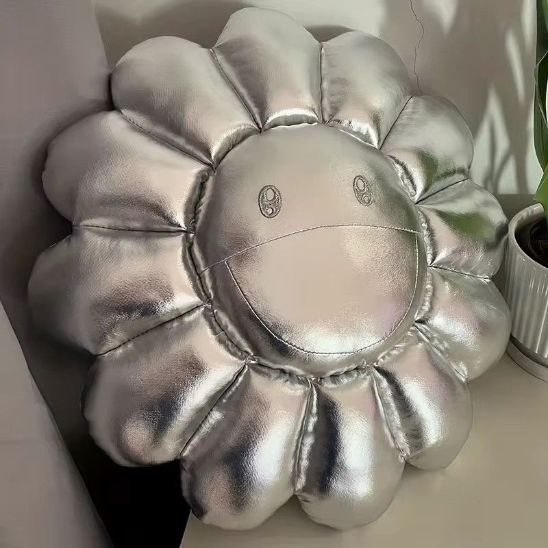Designer × Handmade Design Silver Sunflower Smile Bedroom Cushion Size ONE SIZE - 1 Thumbnail
