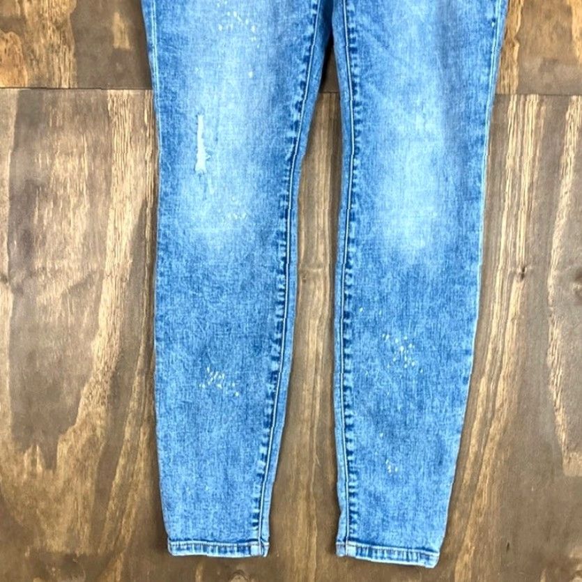 Vintage CAbi Jeans Blue Denim Cinch Mid Rise Bleach Splatter Skinny Stretch 4 5-Pocket Design Womens Size 27" / US 4 / IT 40 - 3 Thumbnail