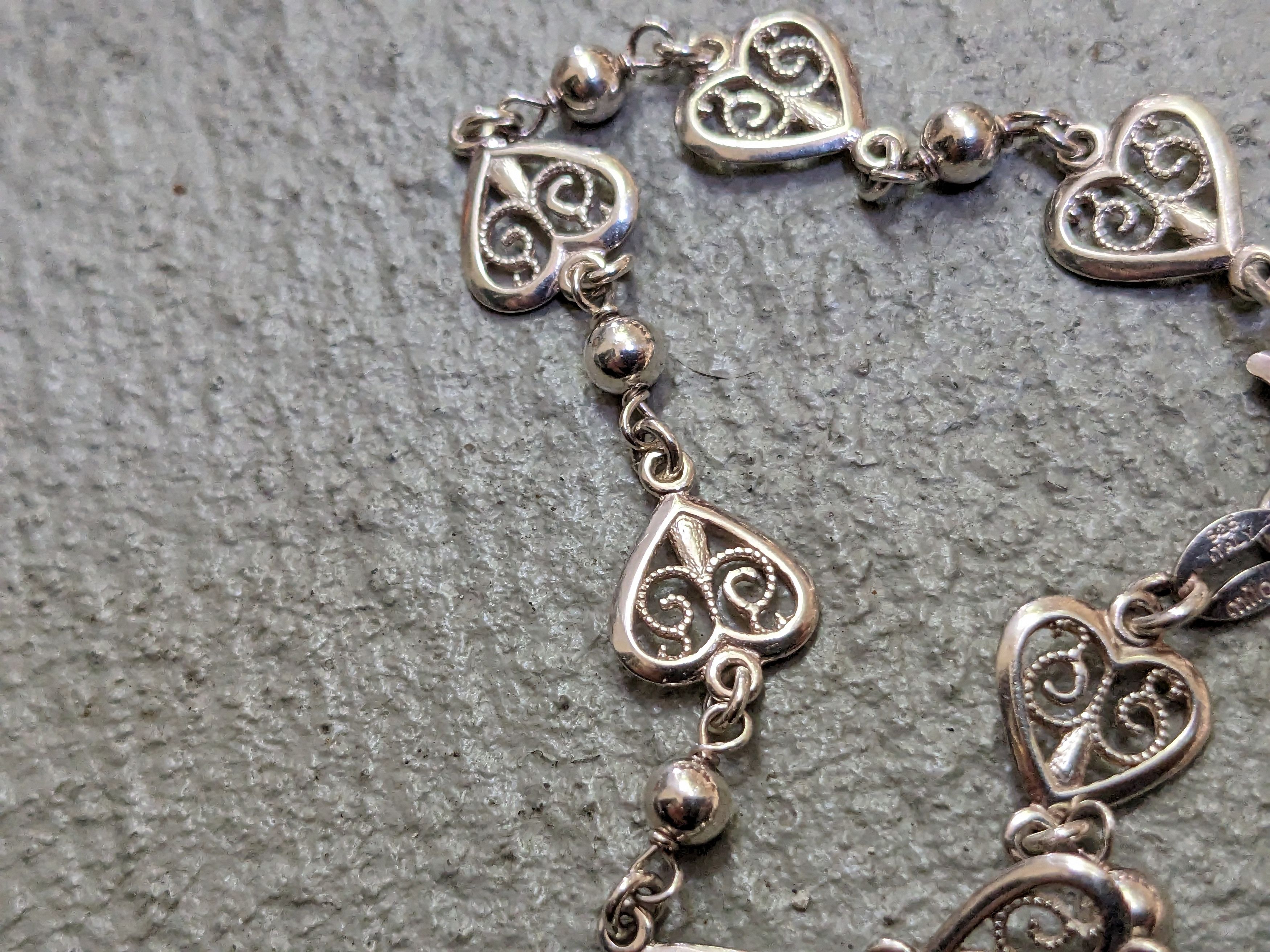 Jewelry × Vintage Vintage Sterling Silver Heart Bracelet Chain 7.25" Italy Y2K Size ONE SIZE - 8 Thumbnail
