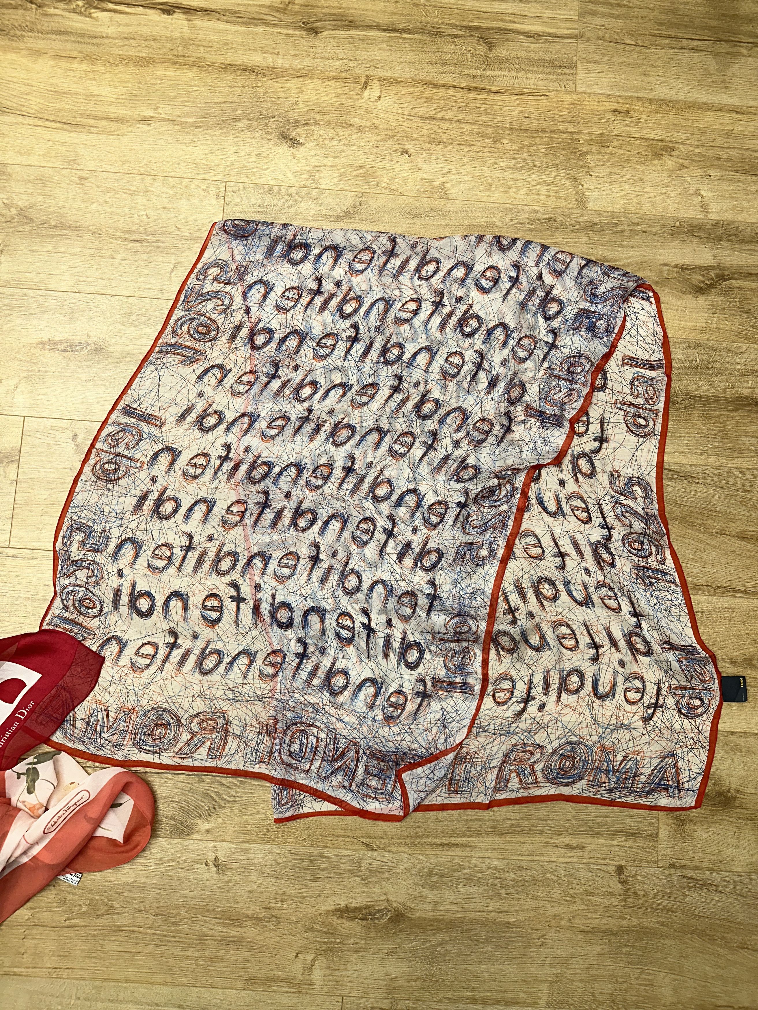 Fendi Fendi Monogram Scribble Logo 100% Silk Long Scarf 170x65 Cm Size ONE SIZE - 7 Thumbnail