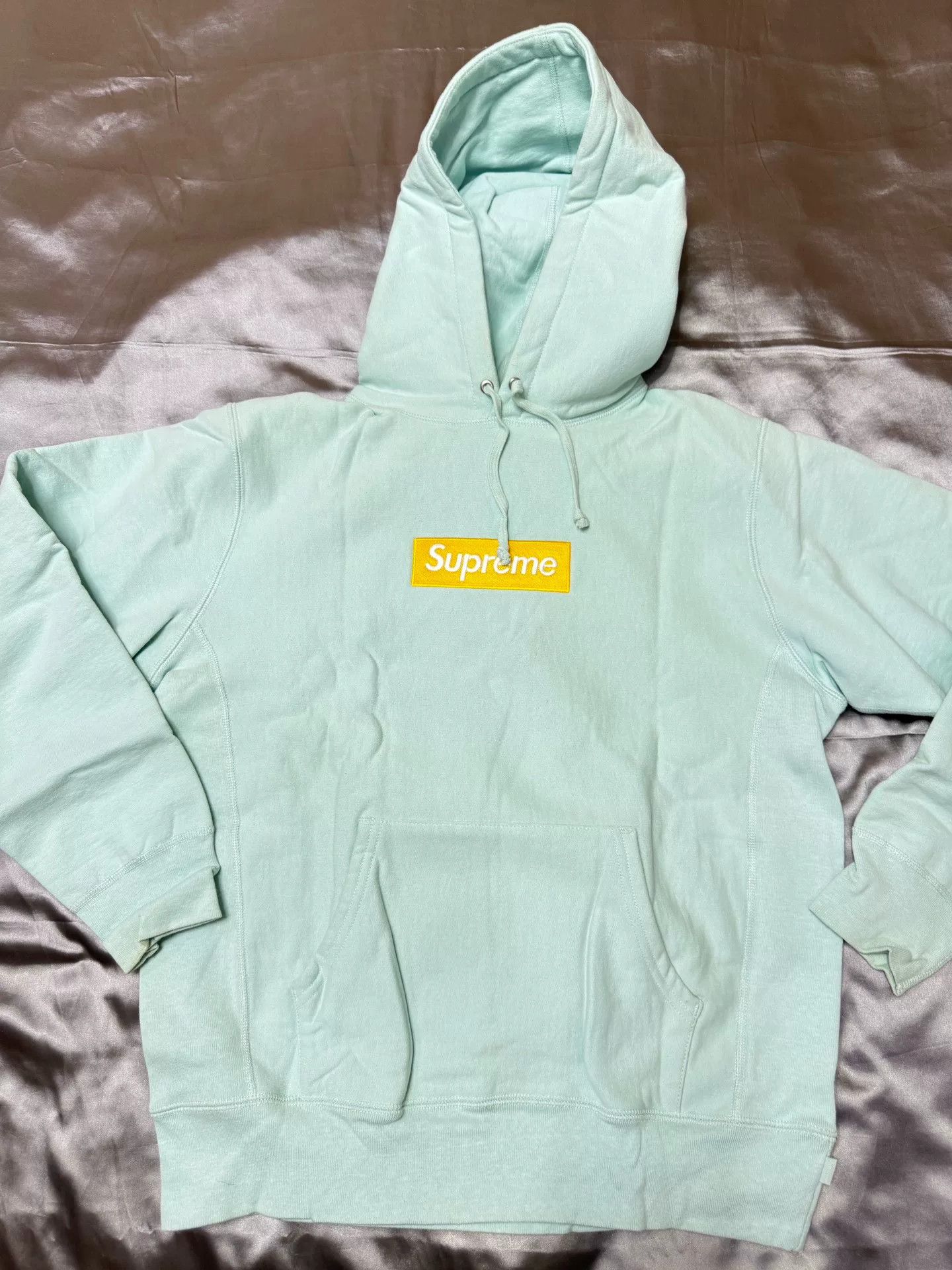 Supreme Supreme Ice Blue/Gold Box Logo Hoodie FW17 | Grailed