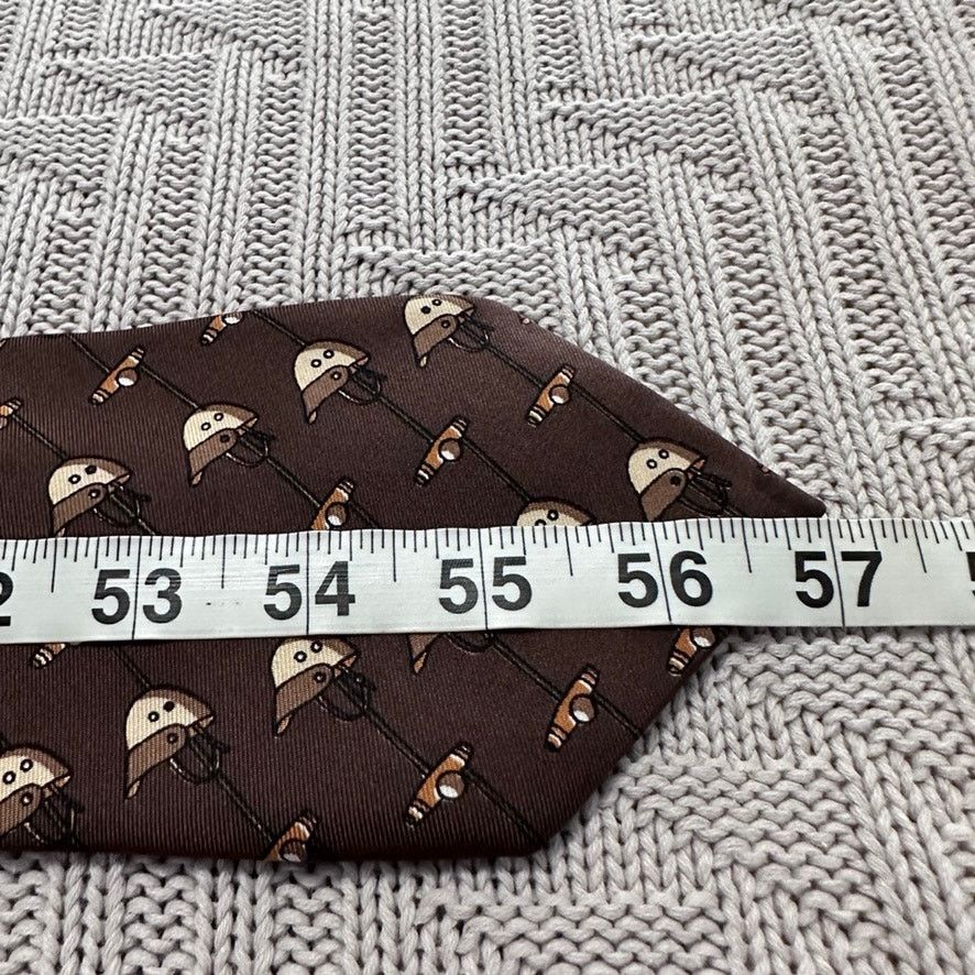 Gucci Vintage Gucci brown polo helmet print Italian silk tie Size ONE SIZE - 5 Thumbnail