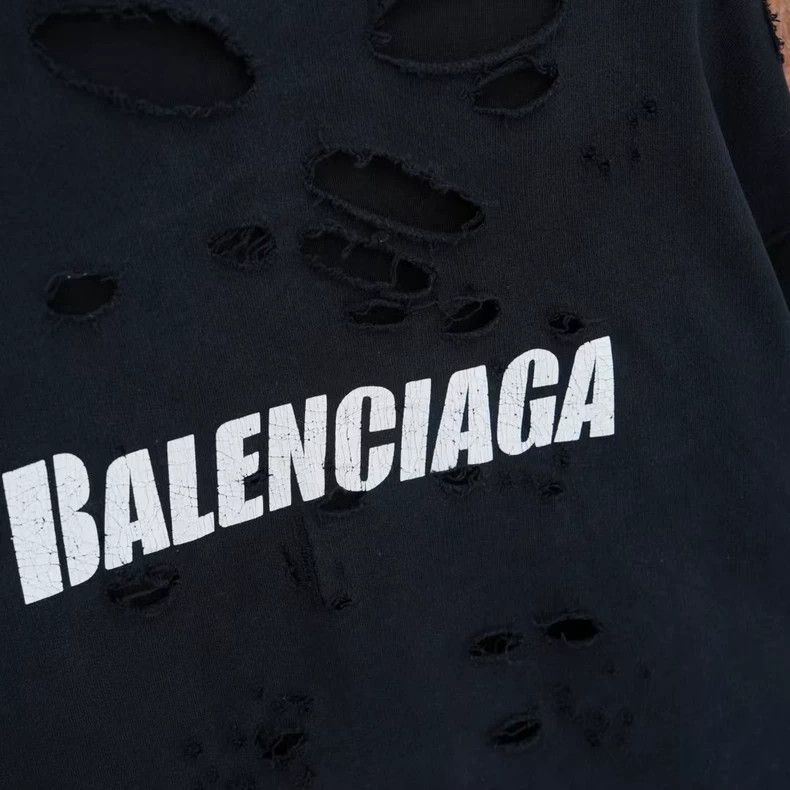 Other Balenciaga Black Worn Ripped Hoodie Size US XXS / EU 40 - 3 Thumbnail